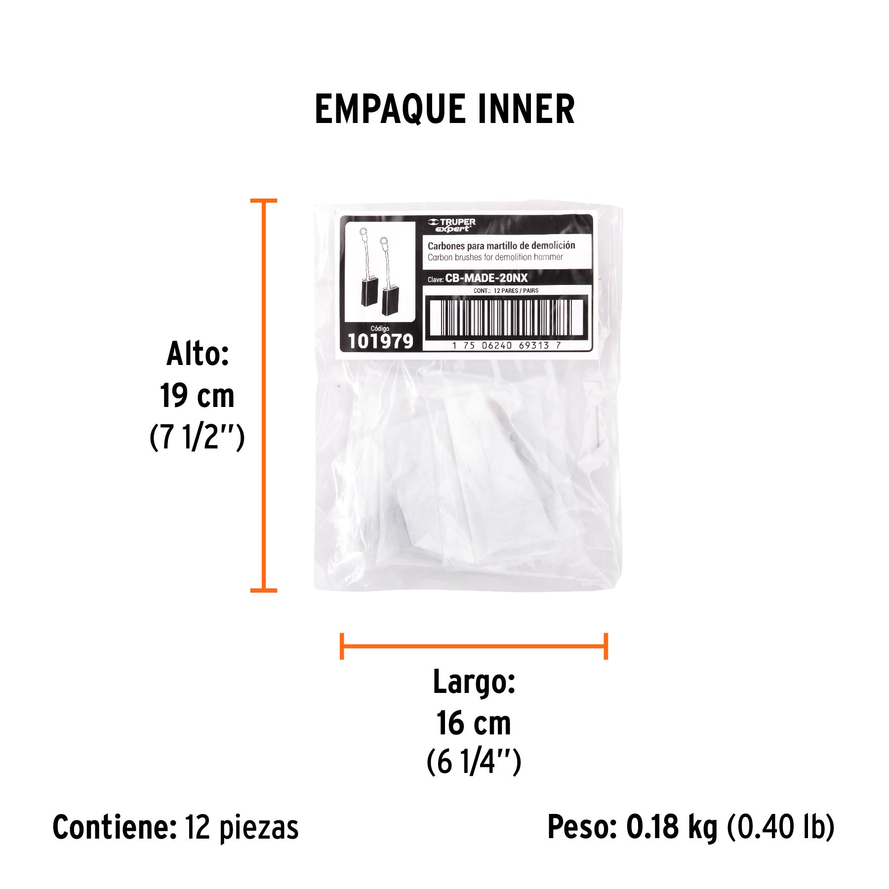 Bolsa con 2 carbones de repuesto para MADE-20NX, TRUPER - Empaque