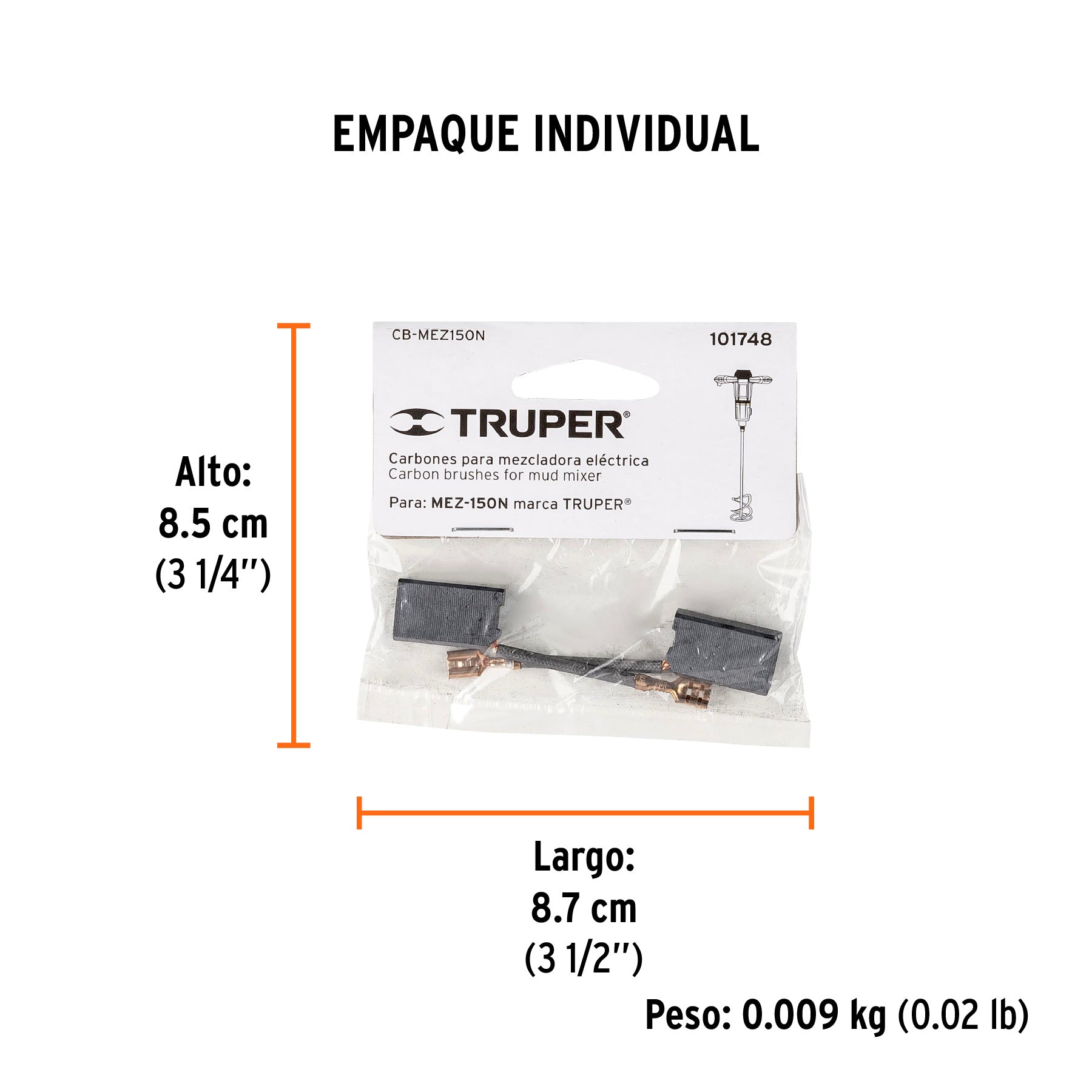 Bolsa con 2 carbones de repuesto para MEZ-150N, TRUPER - Empaque