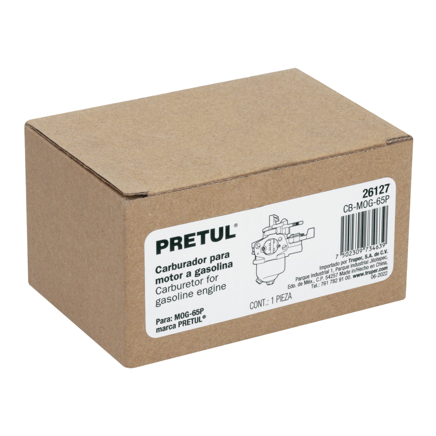 Carburador para motor a gasolina MOG-65P, PRETUL