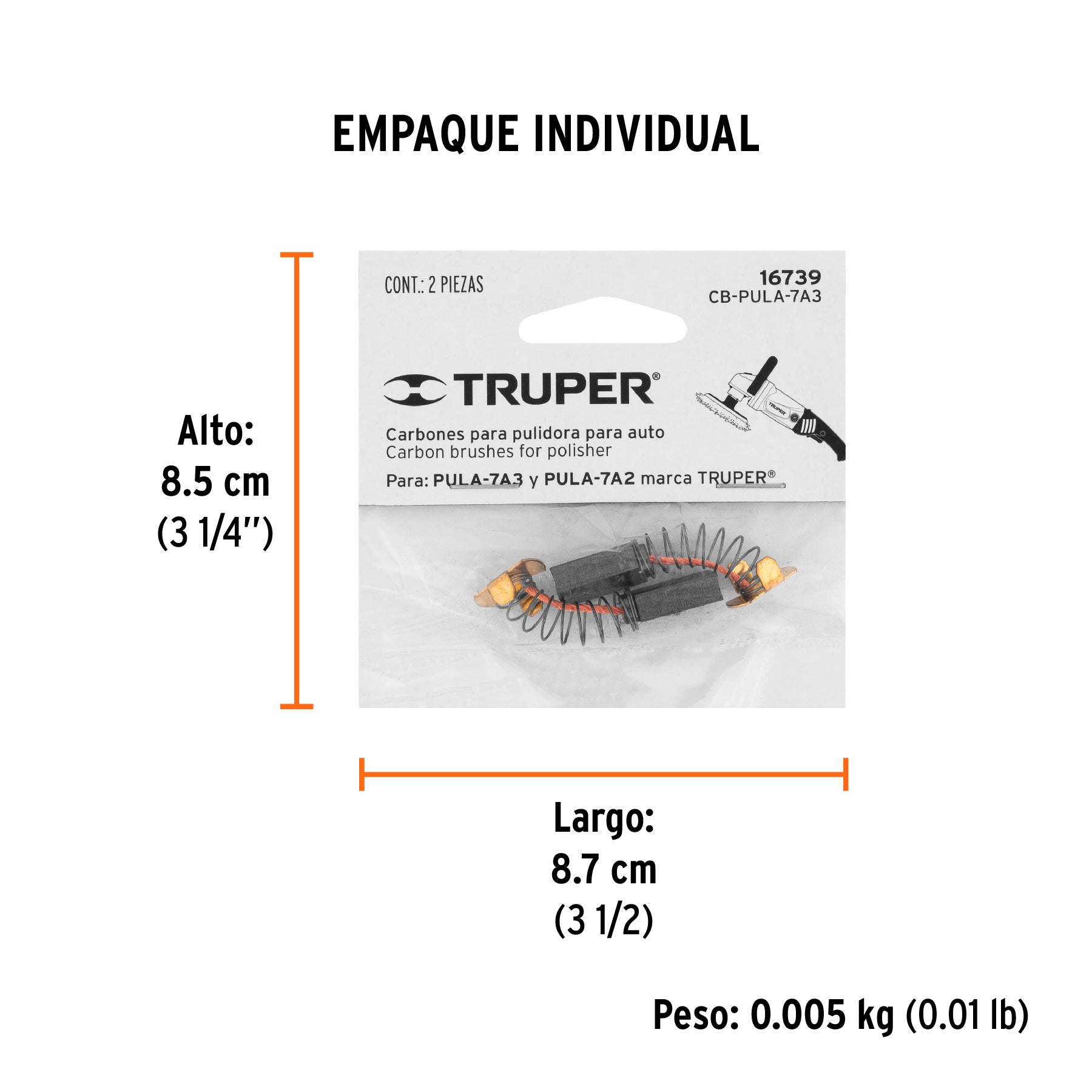 Bolsa con 2 carbones de repuesto para PULA-7A3, TRUPER - Empaque