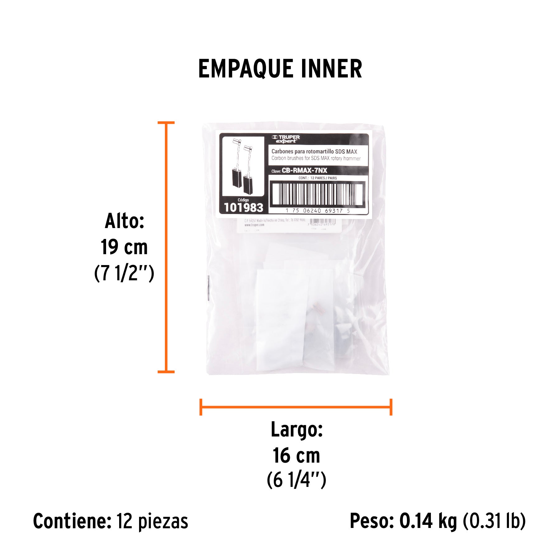 Bolsa con 2 carbones de repuesto para RMAX-7NX, TRUPER - Empaque