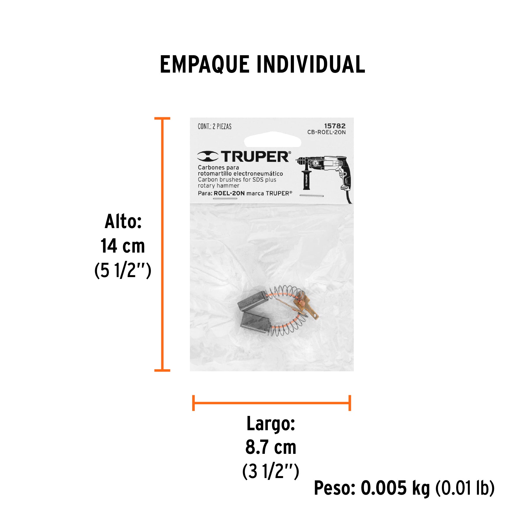 Bolsa con 2 carbones de repuesto para ROEL-20N, TRUPER - Empaque