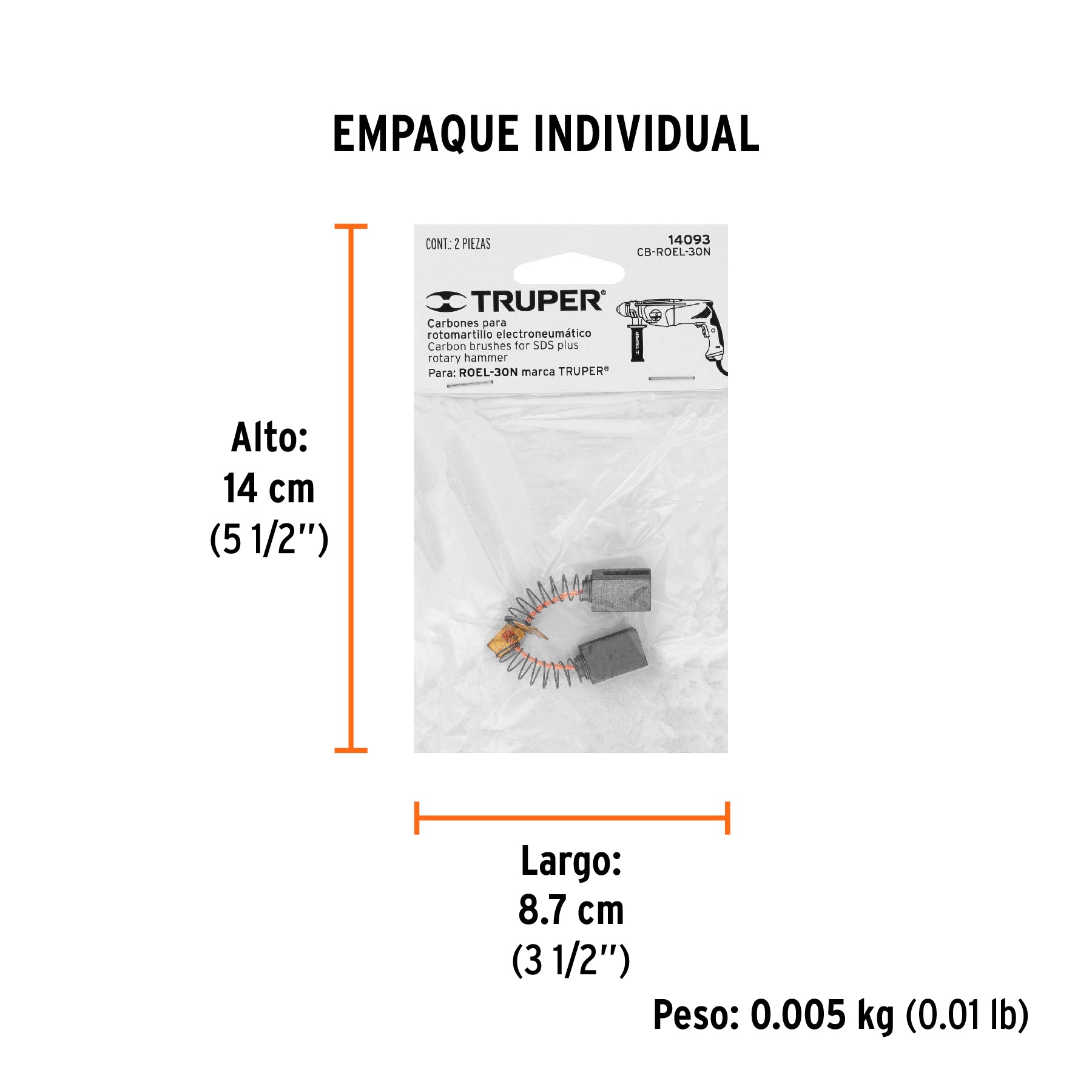 Bolsa con 2 carbones de repuesto para ROEL-30N, TRUPER - Empaque