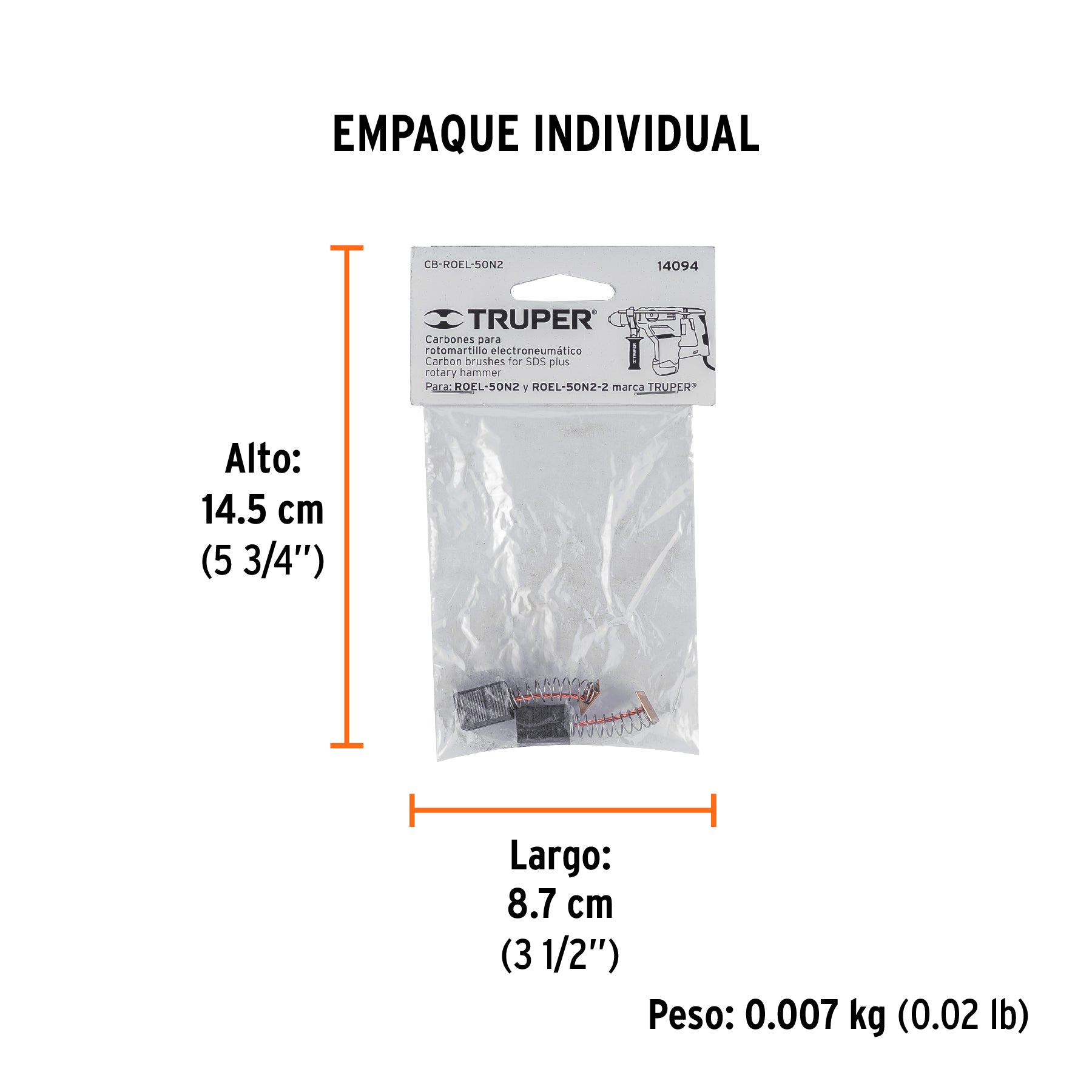 Bolsa con 2 carbones de repuesto para ROEL-50N2, TRUPER - Empaque