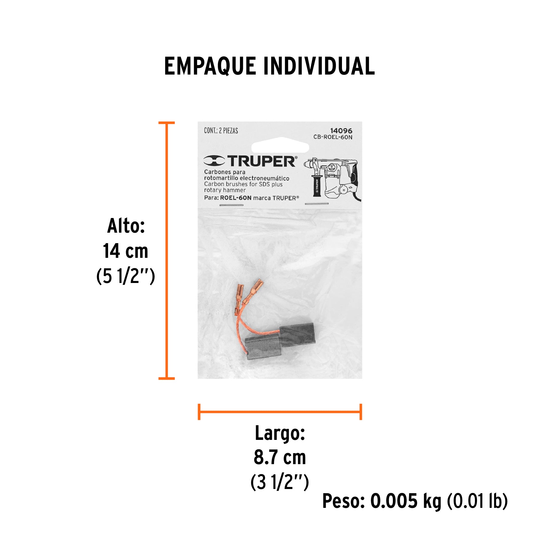 Bolsa con 2 carbones de repuesto para ROEL-60N, TRUPER - Empaque