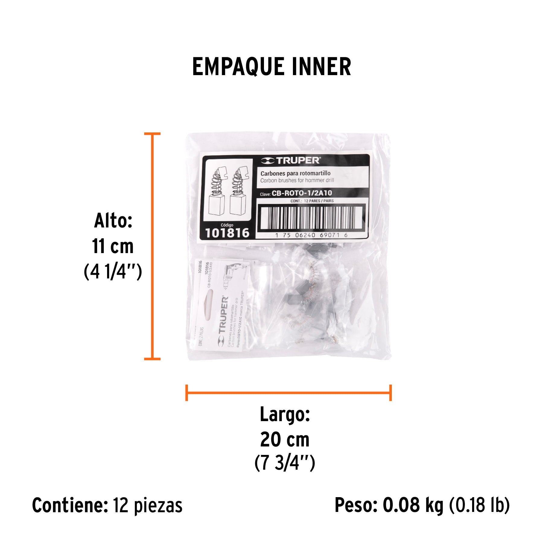 Bolsa con 2 carbones de repuesto para ROTO-1/2A10, TRUPER - Empaque