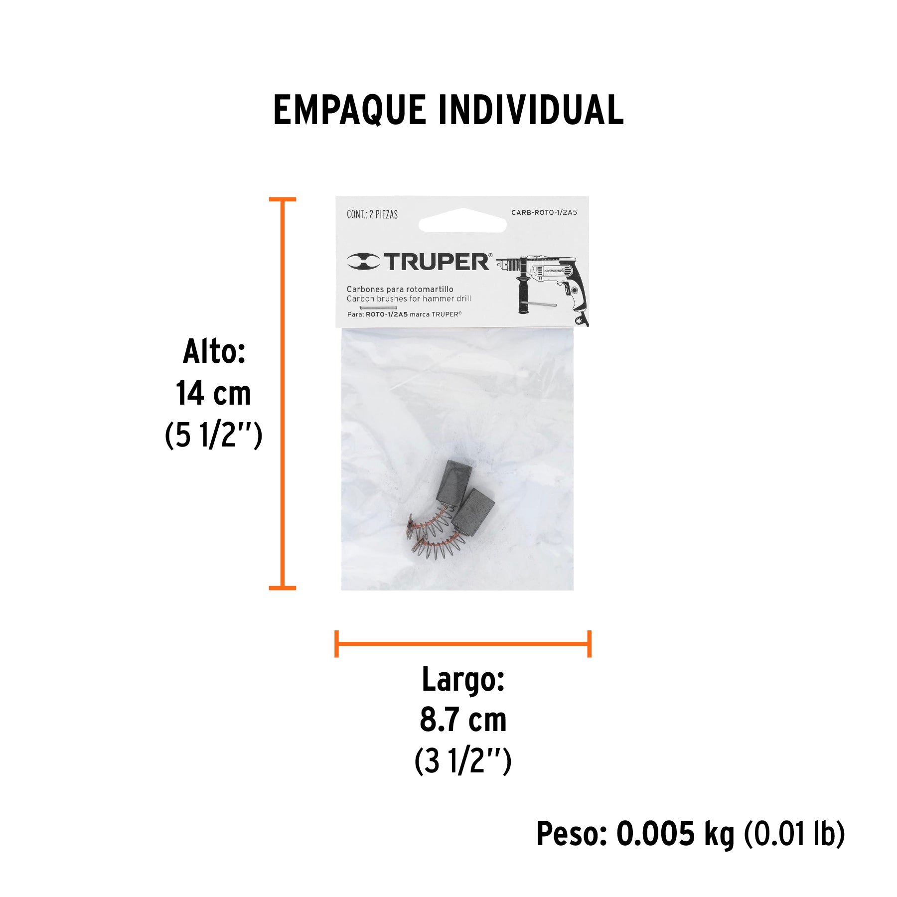 Bolsa con 2 carbones de repuesto para ROTO-1/2A5, TRUPER - Empaque
