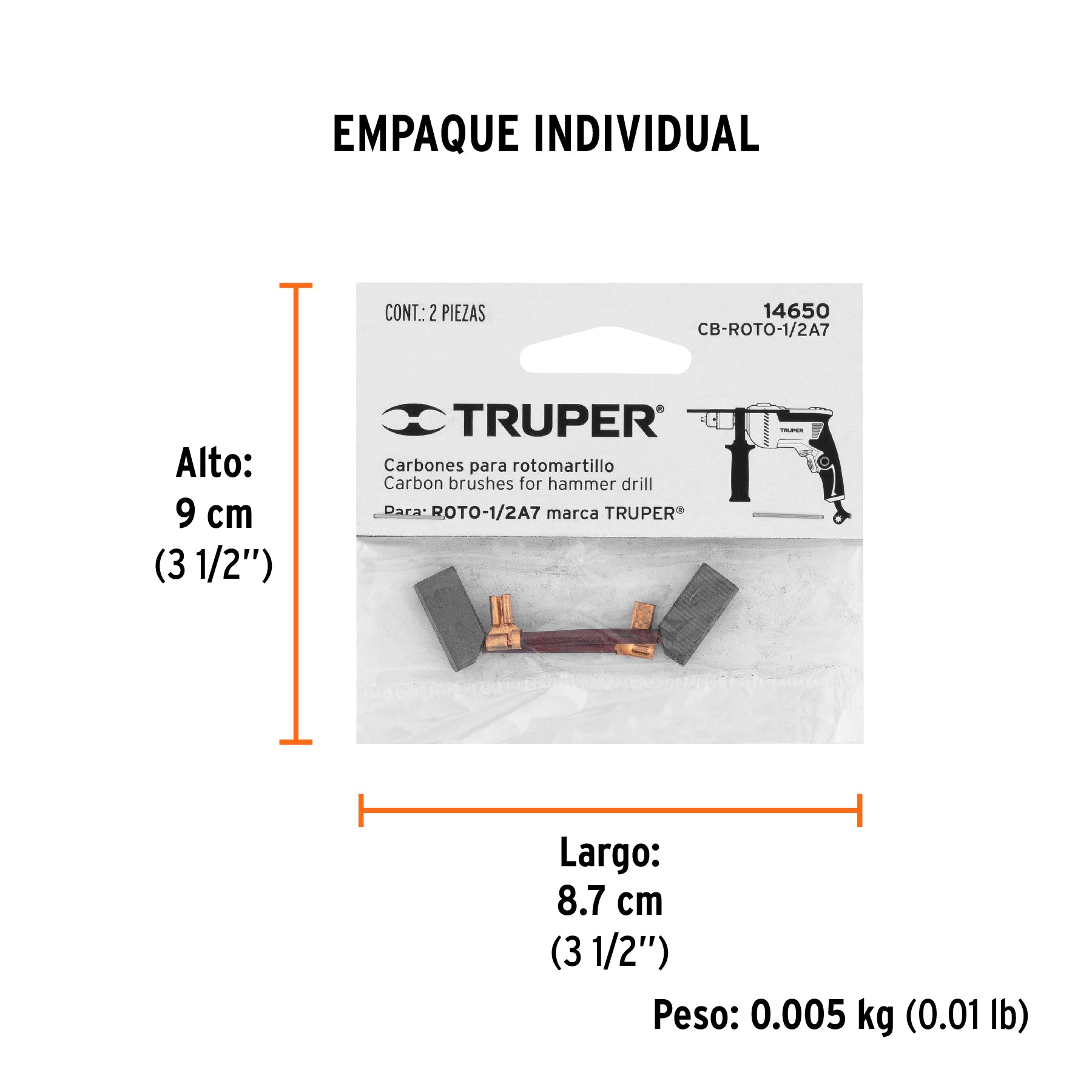 Bolsa con 2 carbones de repuesto para ROTO-1/2A7, TRUPER - Empaque