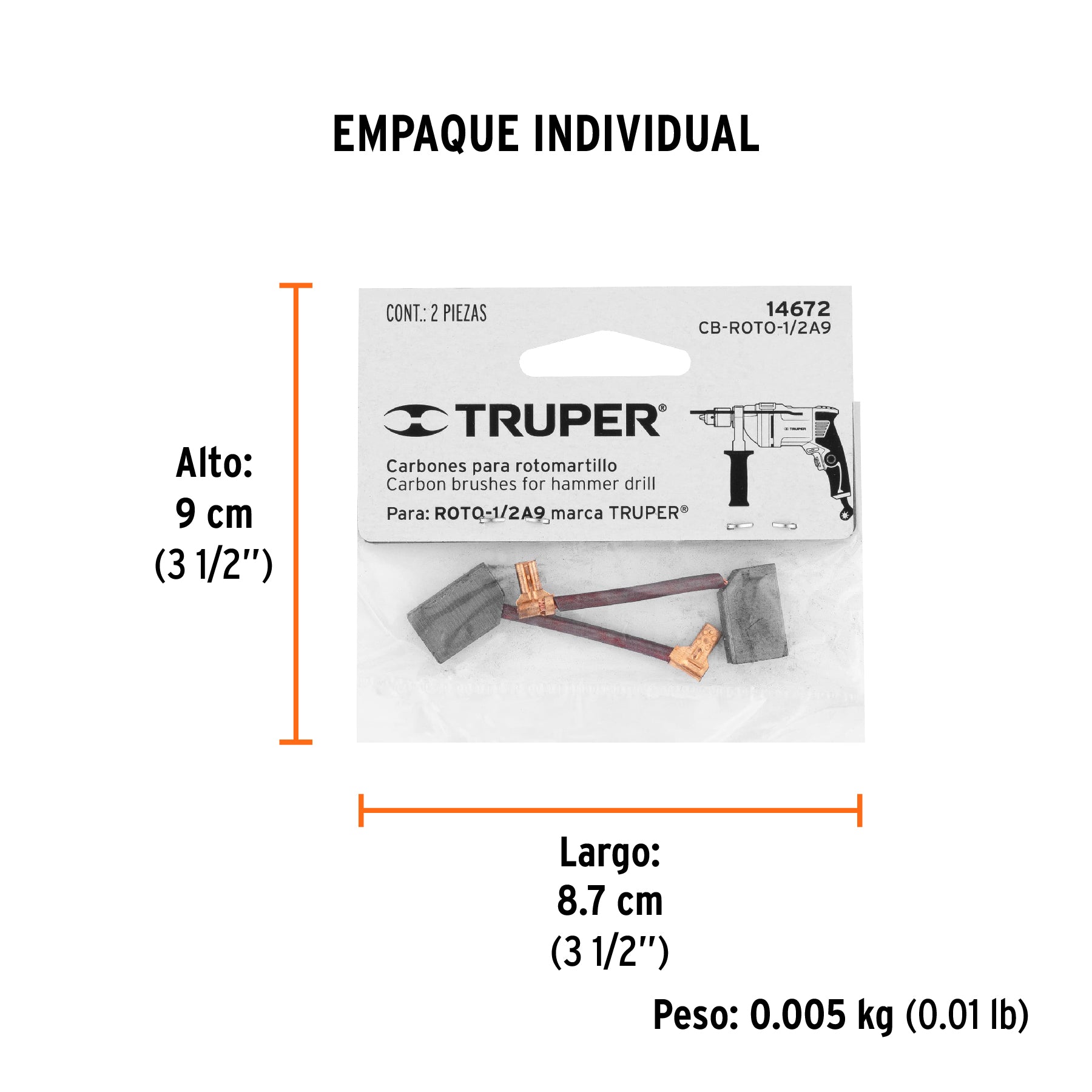 Bolsa con 2 carbones de repuesto para ROTO-1/2A9, TRUPER - Empaque