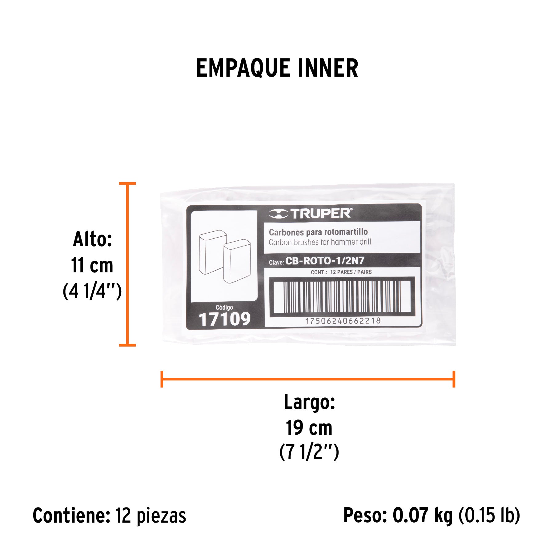 Bolsa con 2 carbones de repuesto para ROTO-1/2N7, TRUPER - Empaque