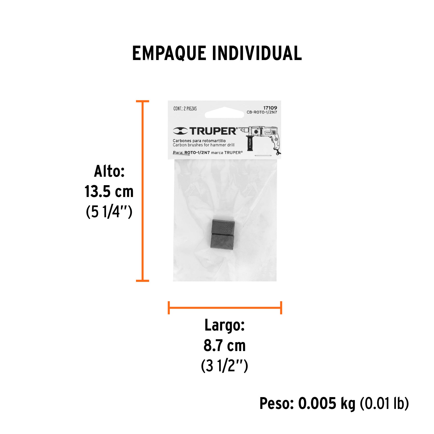 Bolsa con 2 carbones de repuesto para ROTO-1/2N7, TRUPER - Empaque