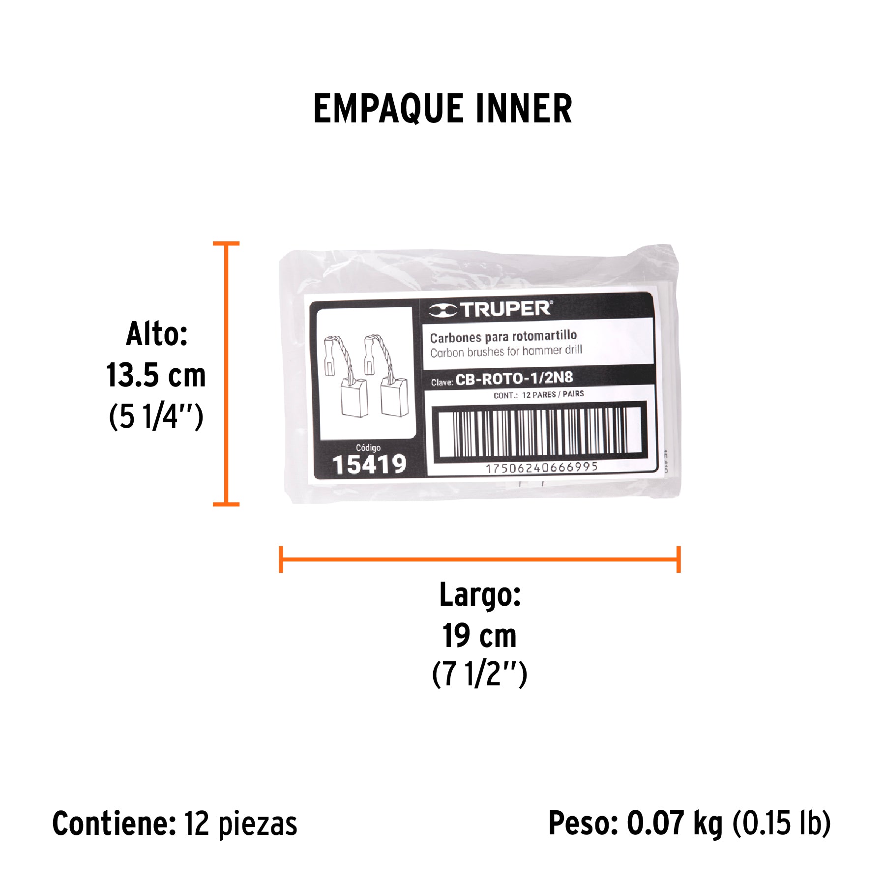 Bolsa con 2 carbones de repuesto para ROTO-1/2N8, TRUPER - Empaque