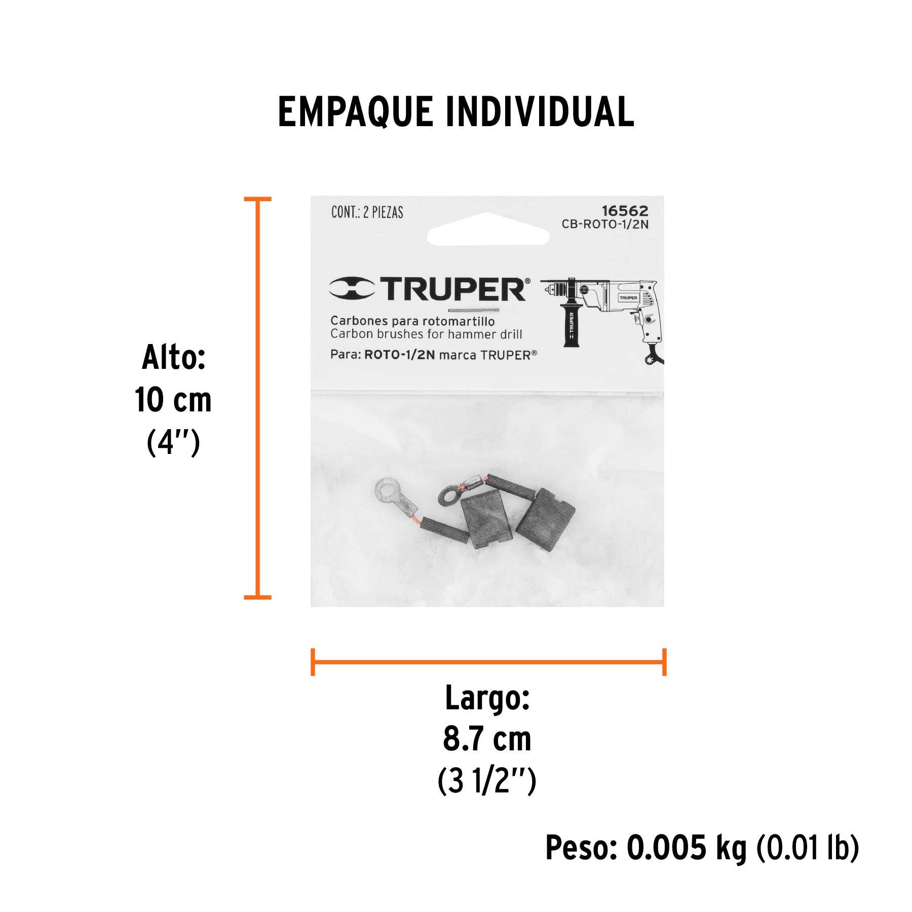 Bolsa con 2 carbones de repuesto para ROTO-1/2N, TRUPER - Empaque