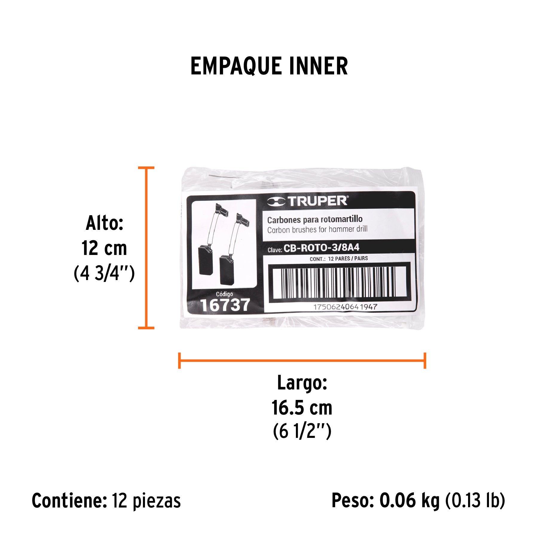 Bolsa con 2 carbones de repuesto para ROTO-3/8A4, TRUPER - Empaque
