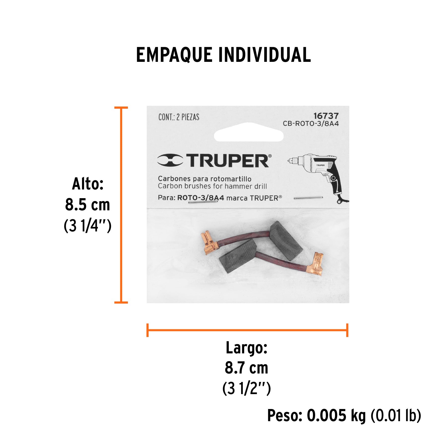 Bolsa con 2 carbones de repuesto para ROTO-3/8A4, TRUPER - Empaque