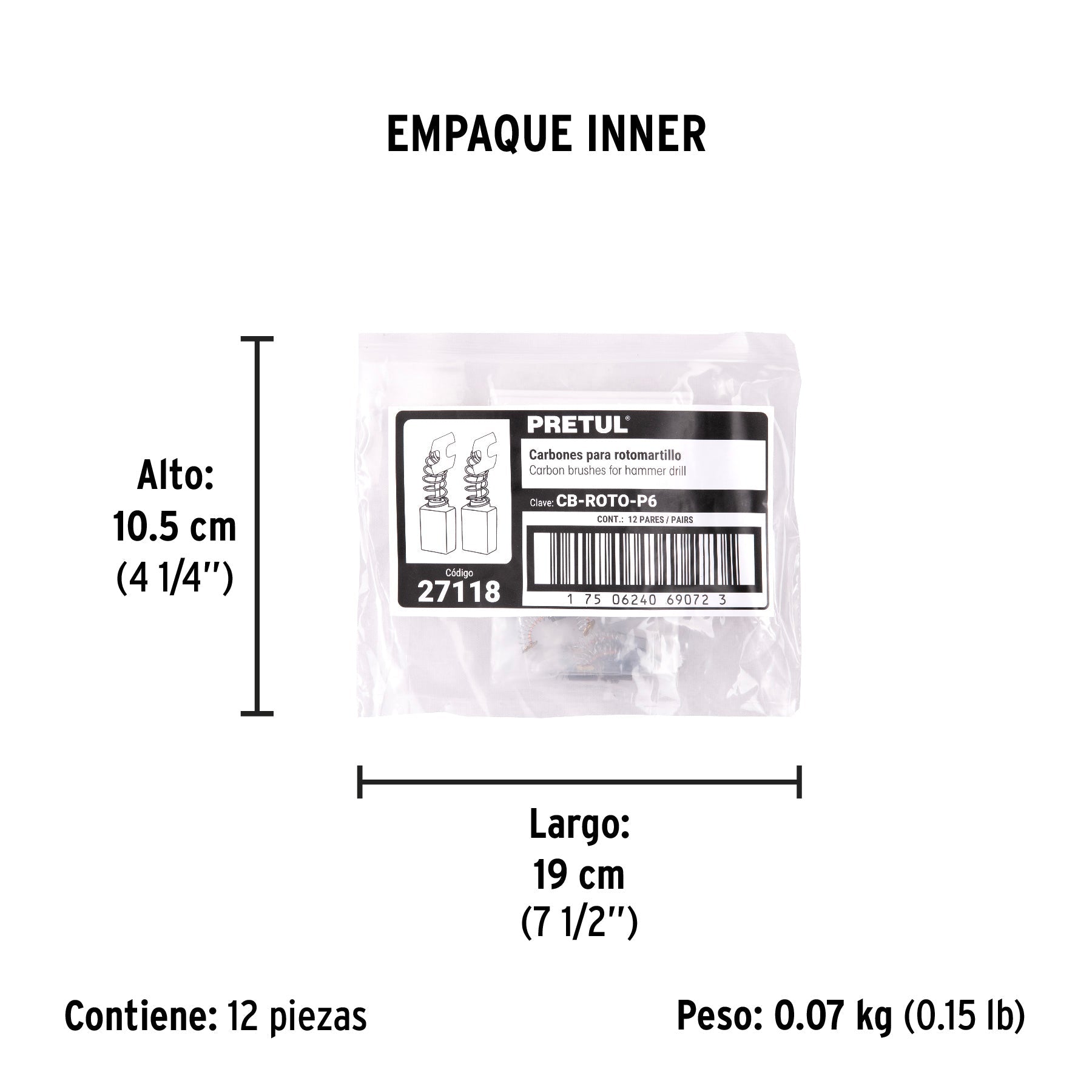 Bolsa con 2 carbones d/repuesto p/ROTO-1/2P6 y 3/8P6, TRUPER - Empaque