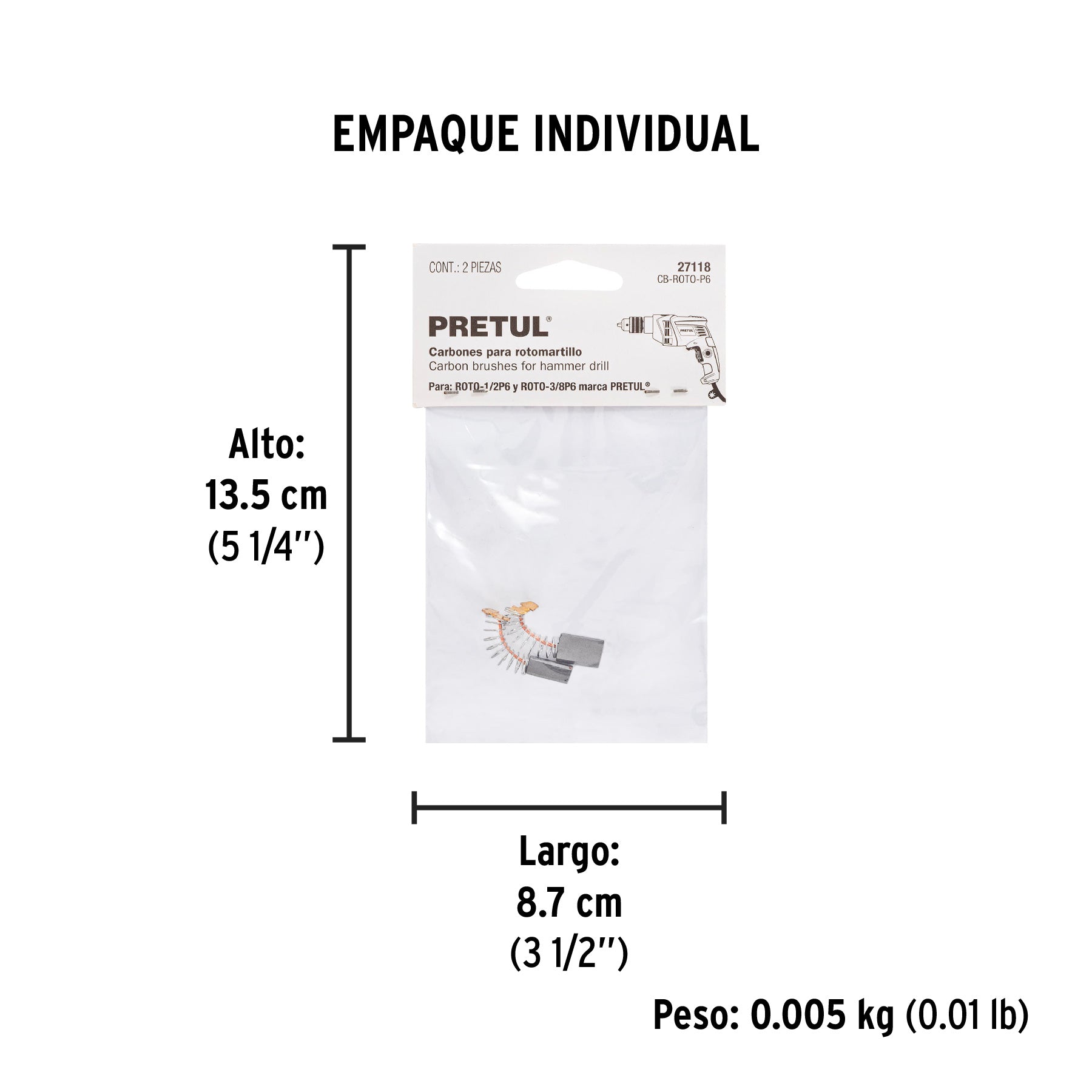 Bolsa con 2 carbones d/repuesto p/ROTO-1/2P6 y 3/8P6, TRUPER - Empaque