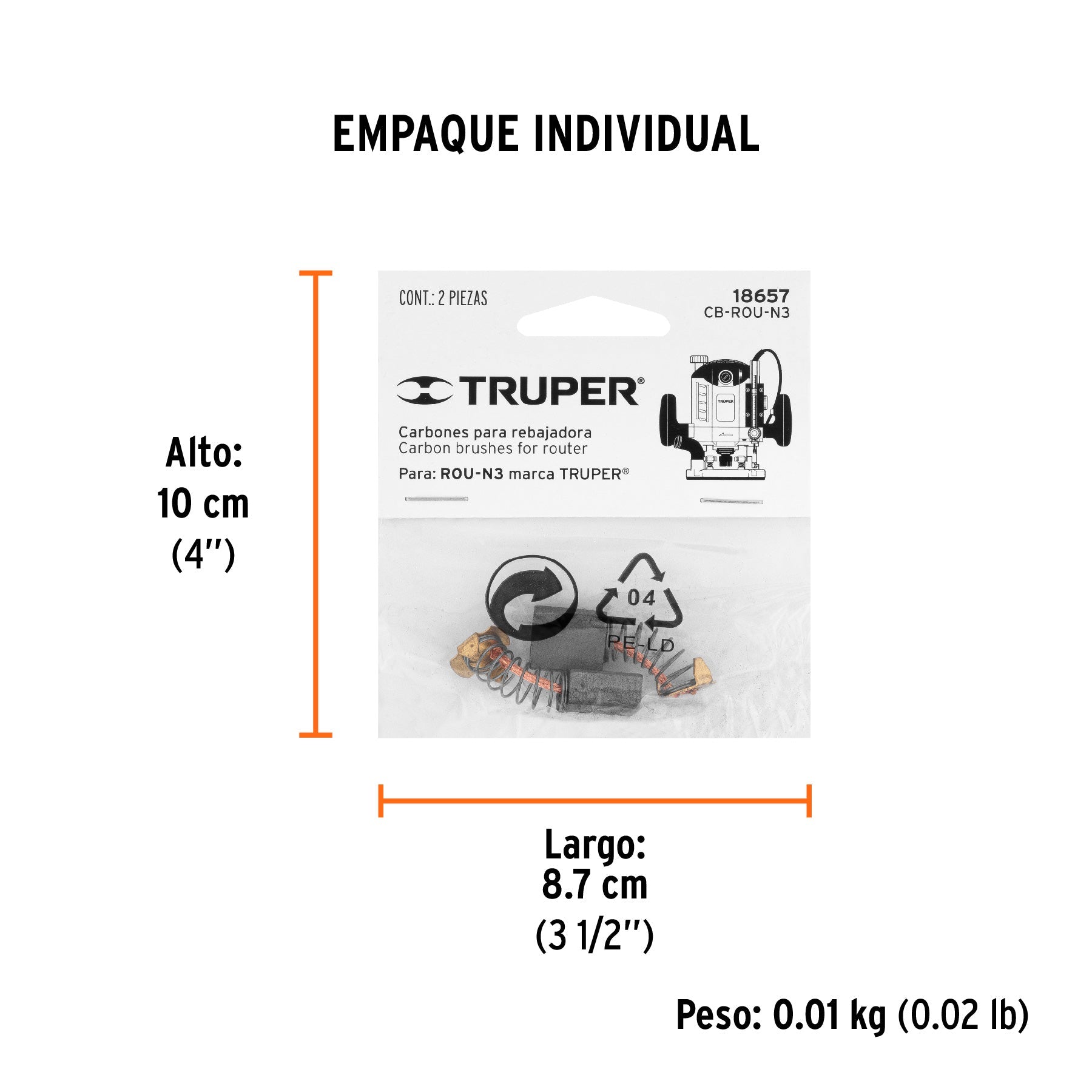 Bolsa con 2 carbones de repuesto para ROU-N3, TRUPER - Empaque