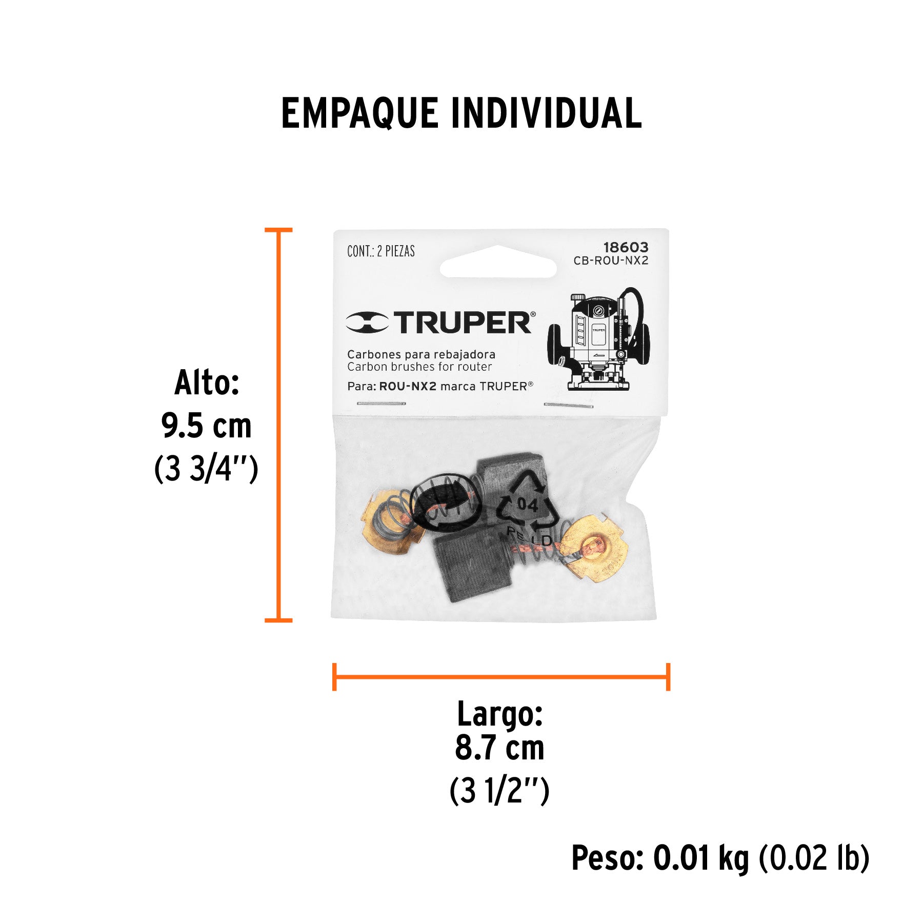 Bolsa con 2 carbones de repuesto para ROU-NX2, TRUPER - Empaque