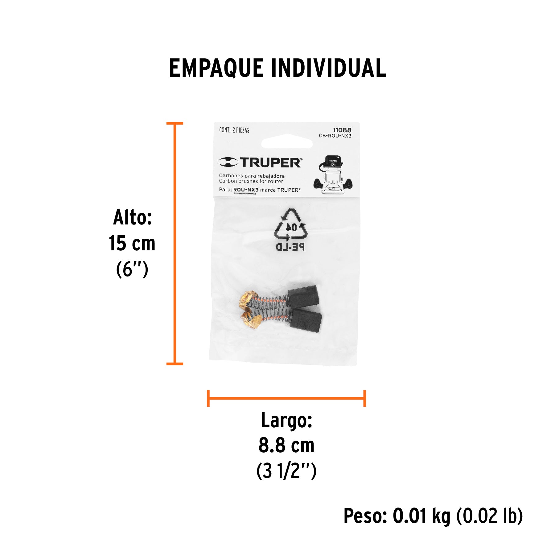 Bolsa con 2 carbones de repuesto para ROU-NX3, TRUPER - Empaque