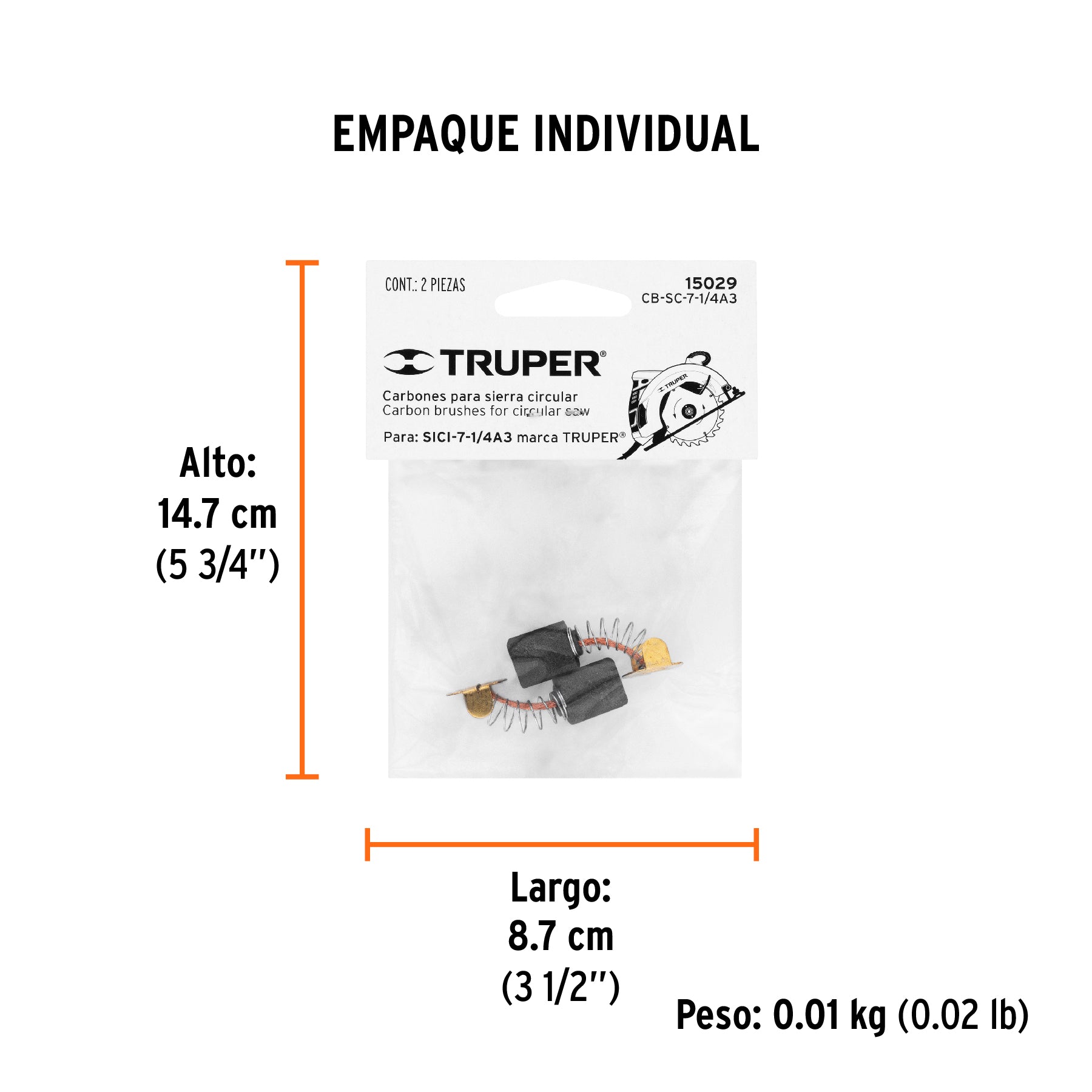 Bolsa con 2 carbones de repuesto para SICI-7-1/4A3, TRUPER - Empaque