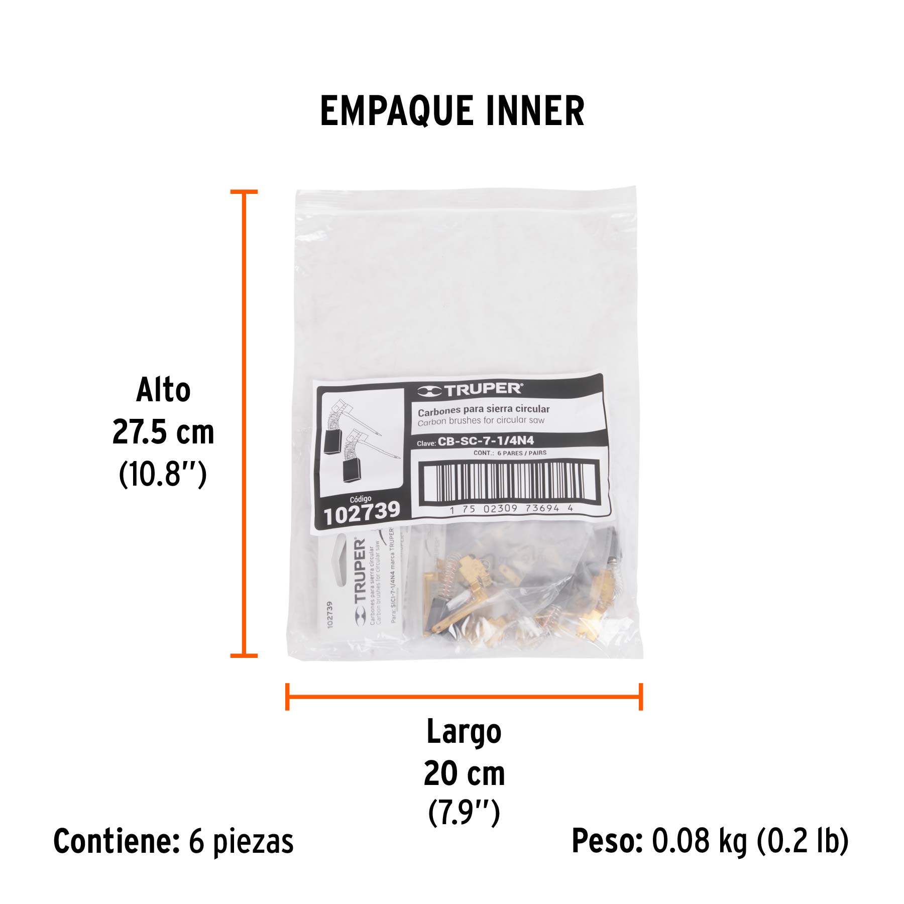 Bolsa con 2 carbones de repuesto para SICI-7-1/4N4, TRUPER - Empaque