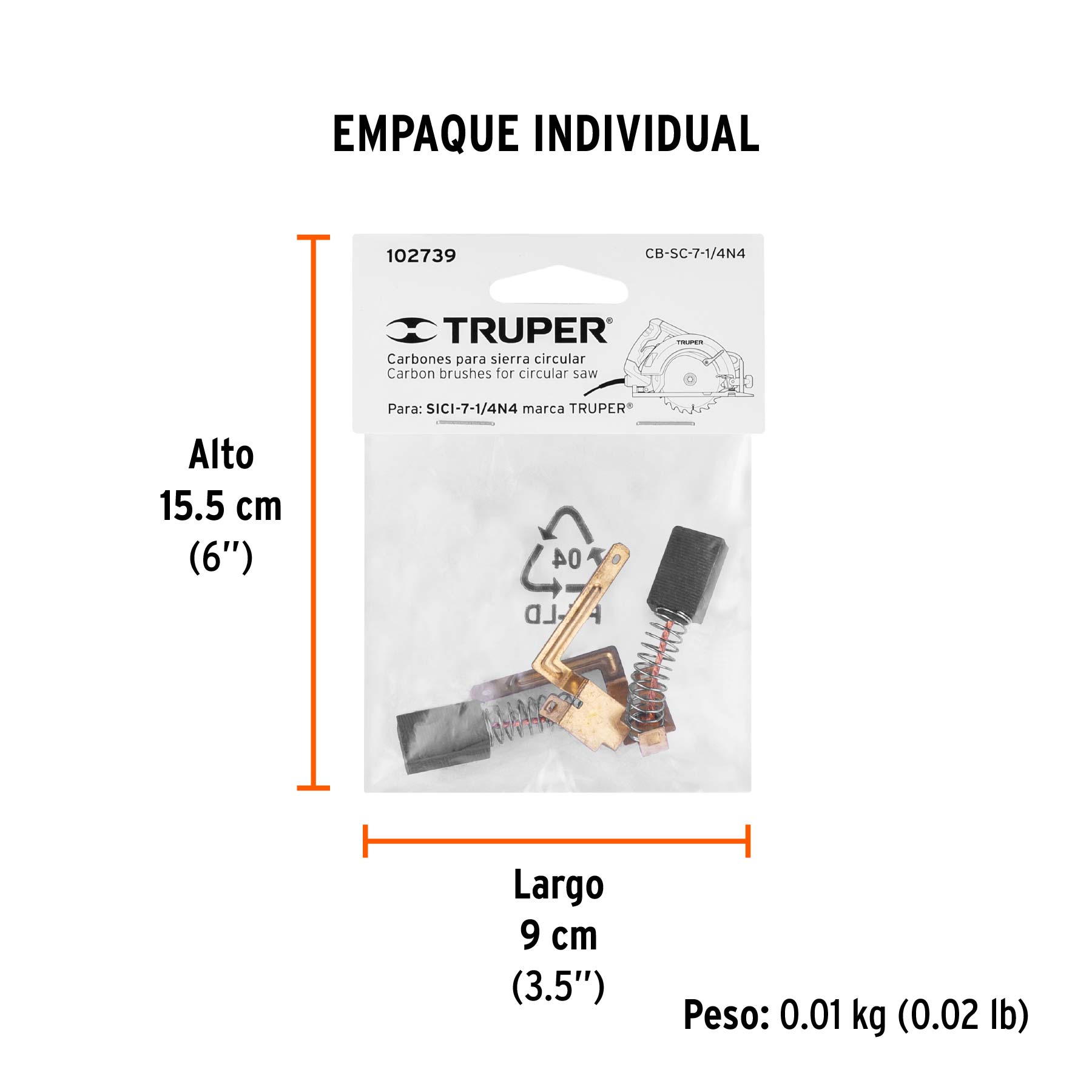Bolsa con 2 carbones de repuesto para SICI-7-1/4N4, TRUPER - Empaque