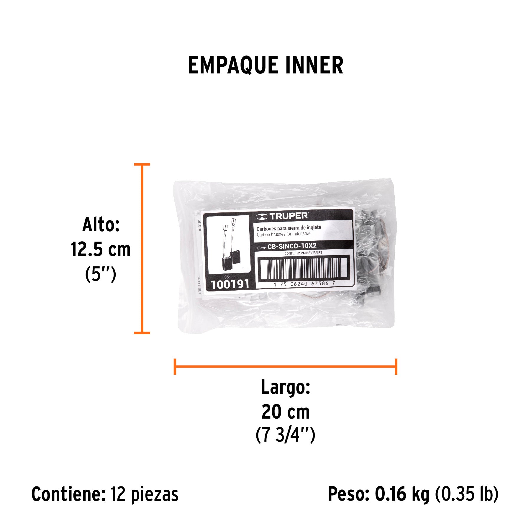 Bolsa con 2 carbones de repuesto para SINCO-10X2, TRUPER - Empaque