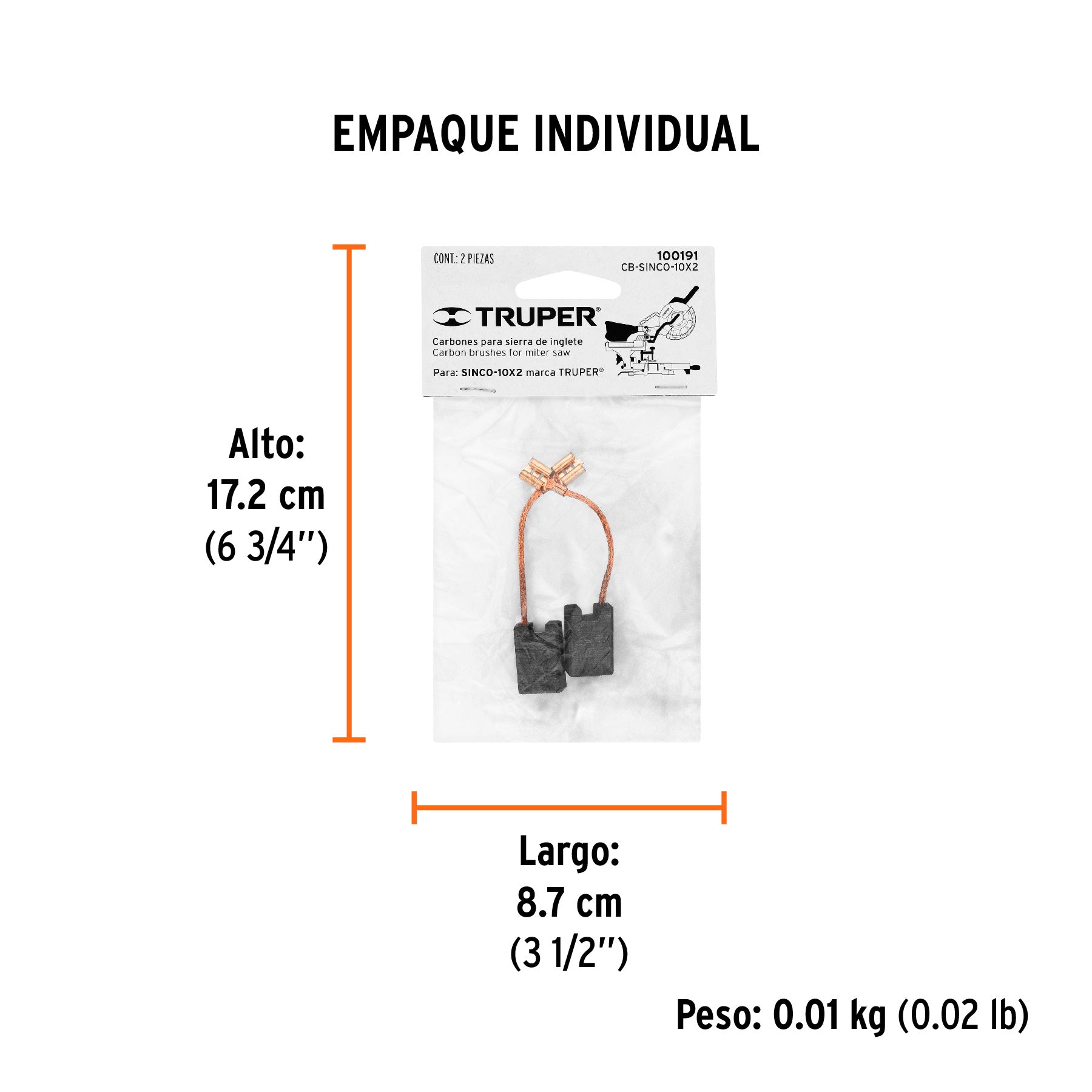 Bolsa con 2 carbones de repuesto para SINCO-10X2, TRUPER - Empaque