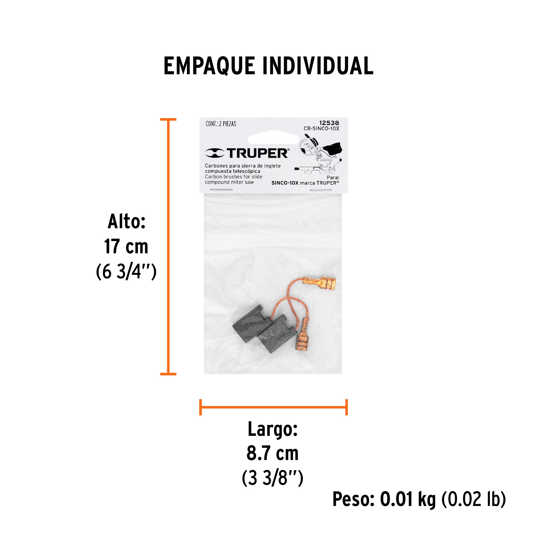 Bolsa con 2 carbones de repuesto para SINCO-10X, TRUPER - Empaque