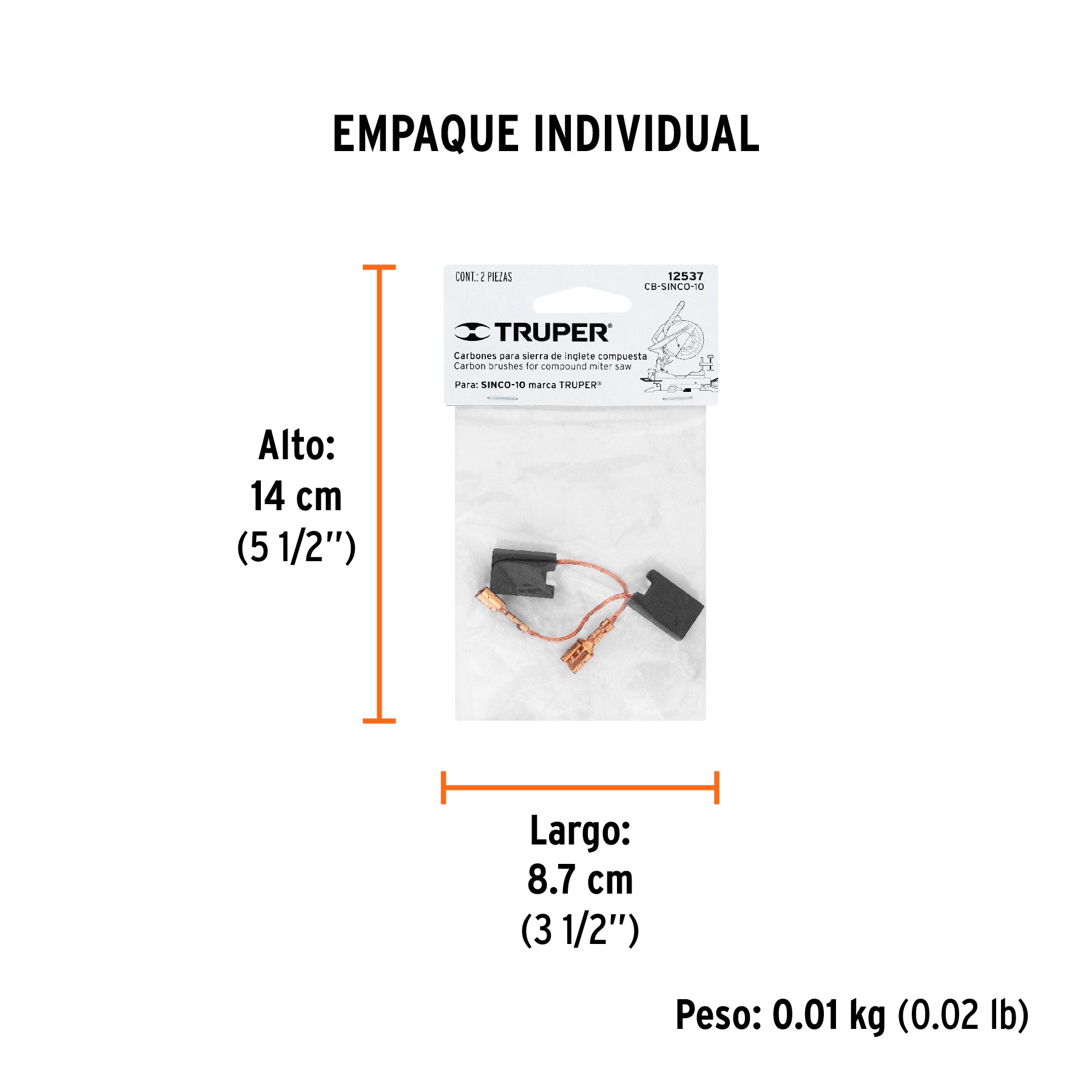 Bolsa con 2 carbones de repuesto para SINCO-10, TRUPER - Empaque