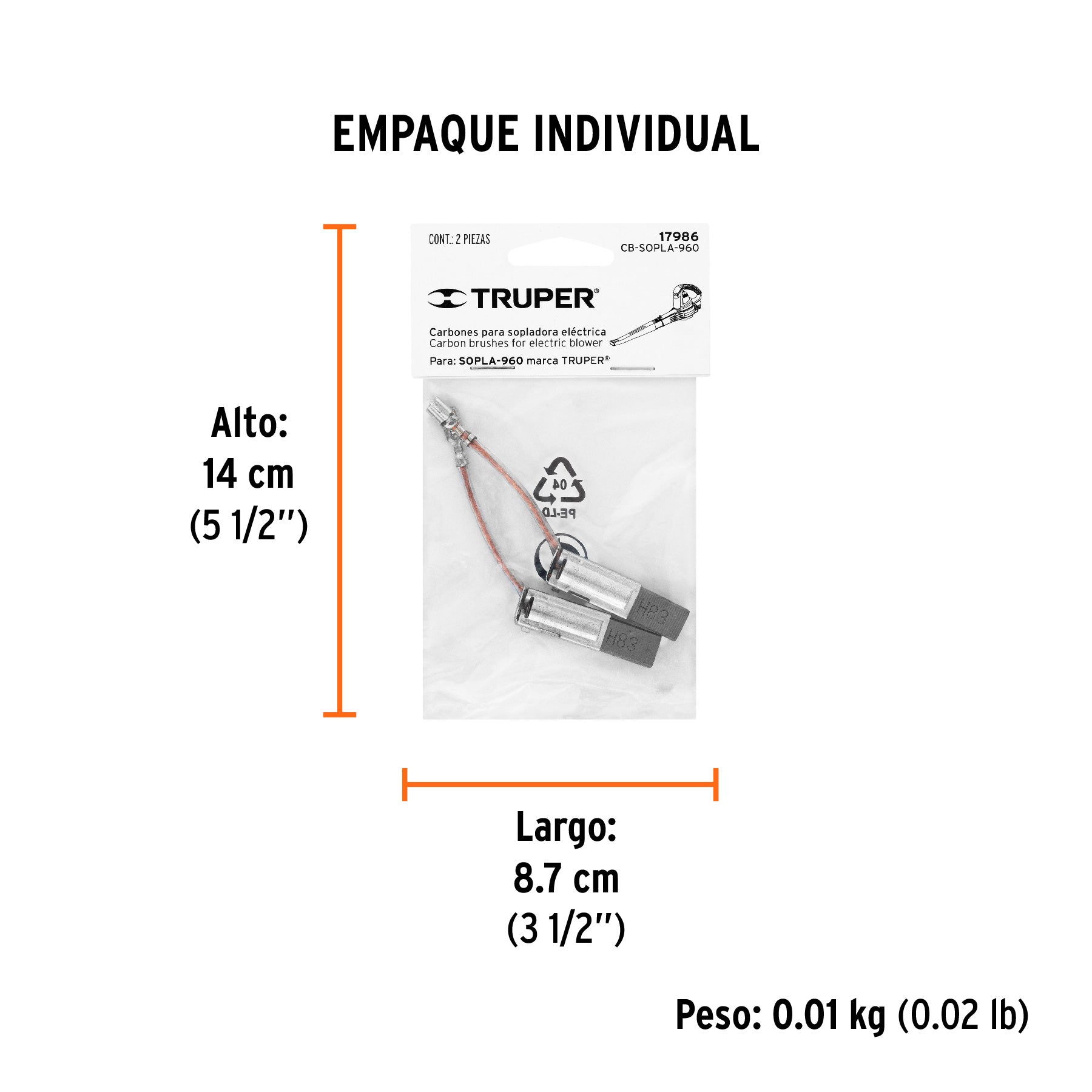 Bolsa con 2 carbones de repuesto para SOPLA-960, TRUPER - Empaque