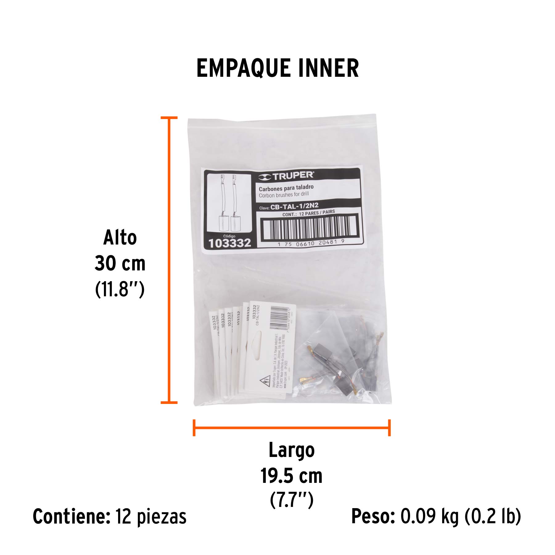 Bolsa con 2 carbones de repuesto para TAL-1/2N2, TRUPER - Empaque