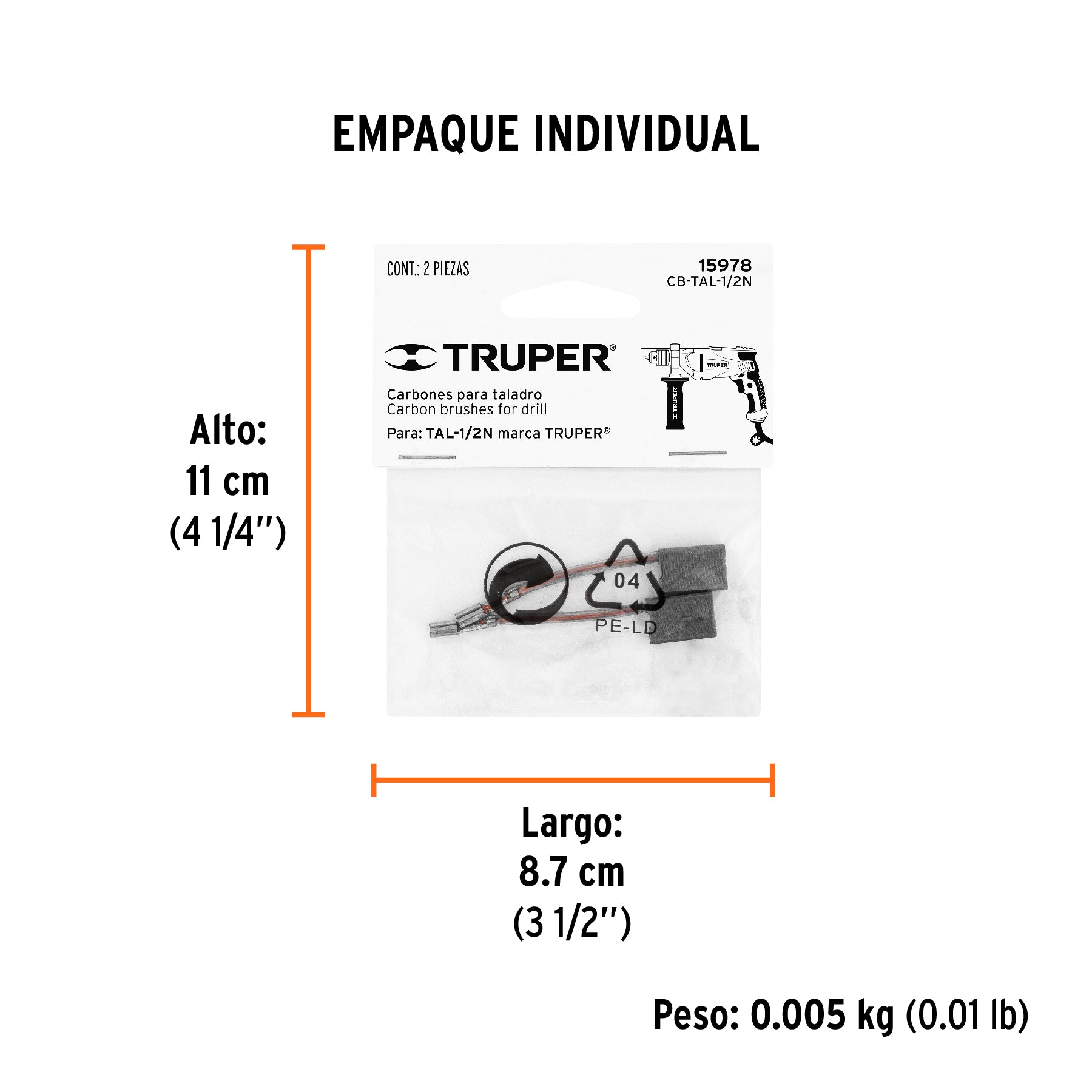 Bolsa con 2 carbones de repuesto para TAL-1/2N, TRUPER - Empaque