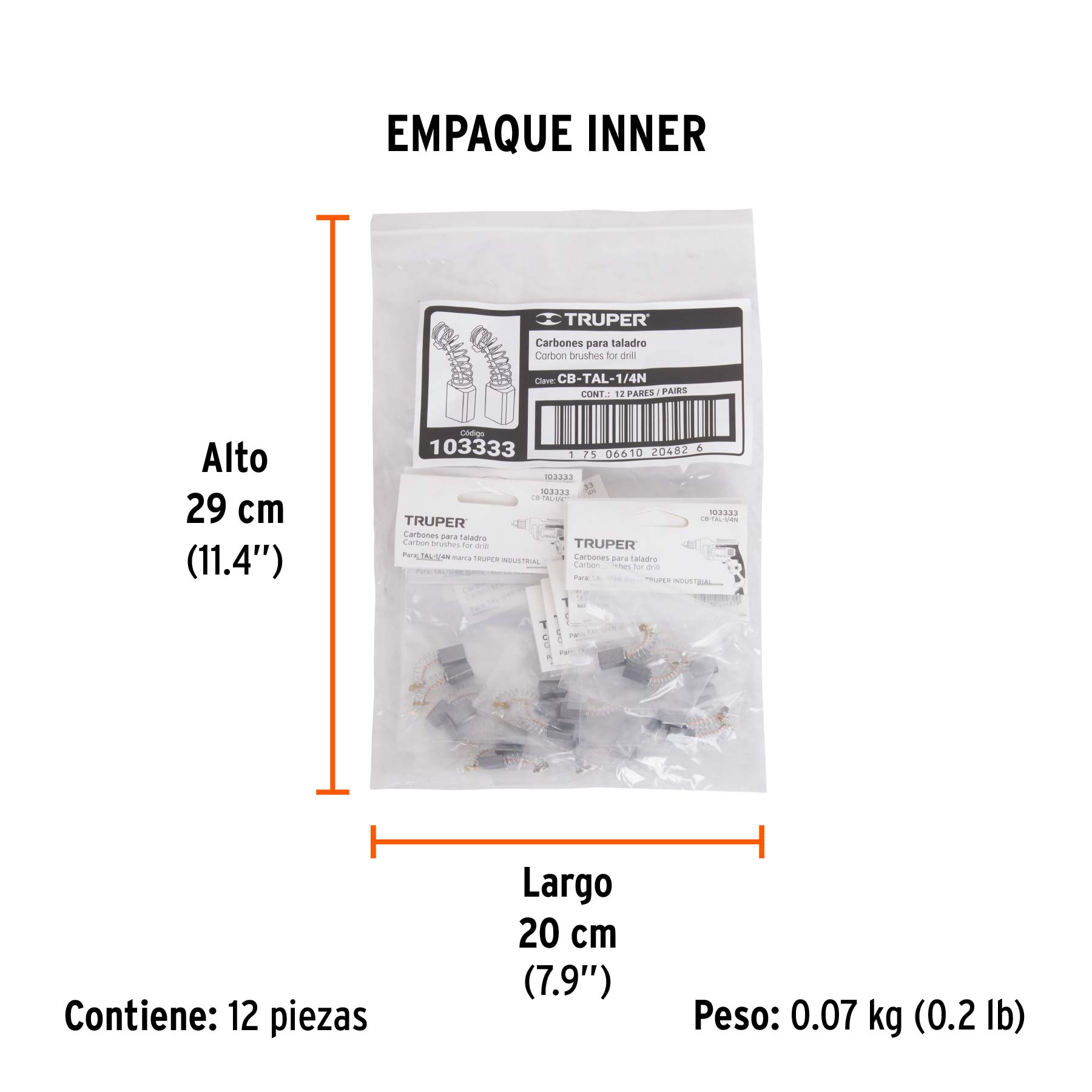 Bolsa con 2 carbones de repuesto para TAL-1/4N, TRUPER - Empaque