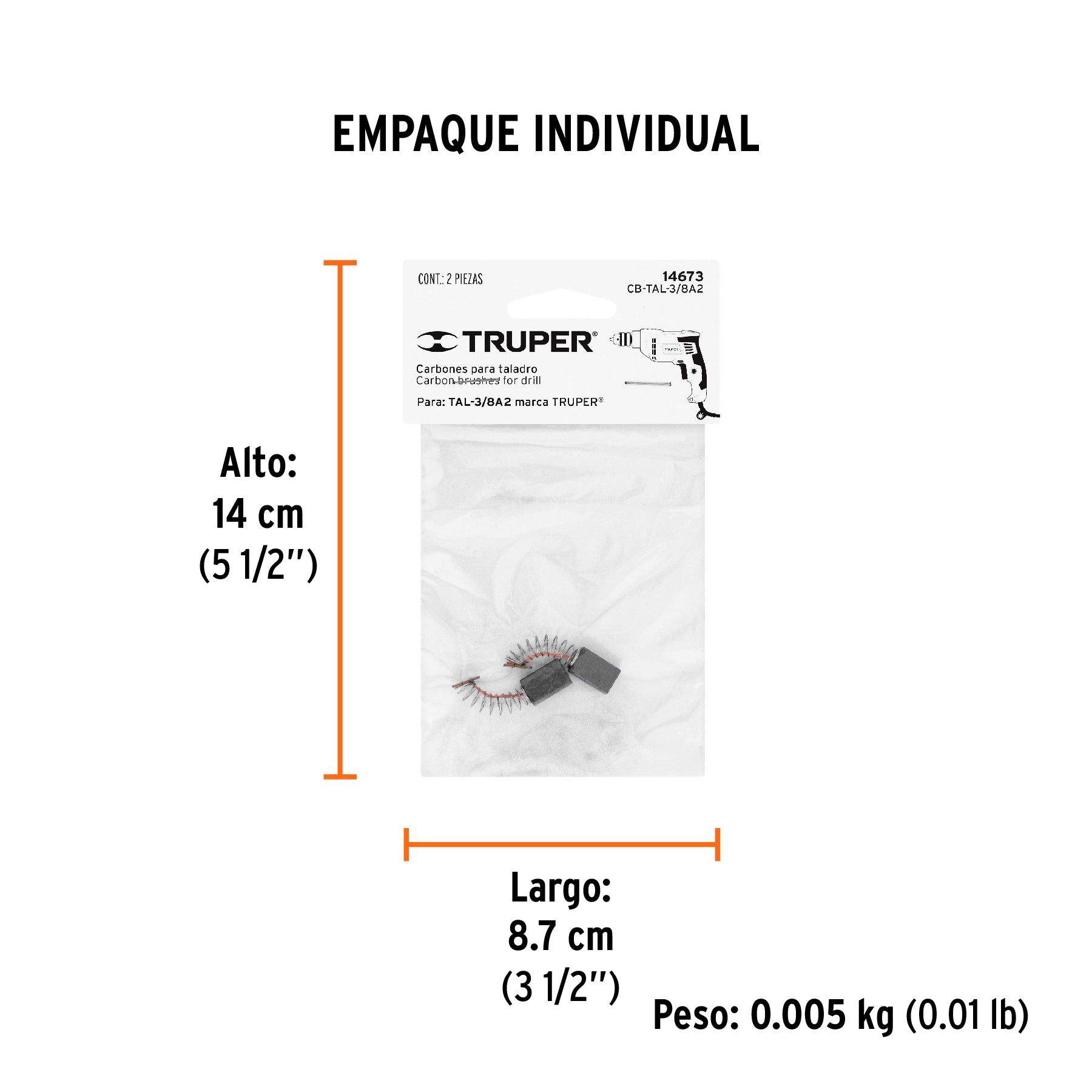 Bolsa con 2 carbones de repuesto para TAL-3/8A2, TRUPER - Empaque