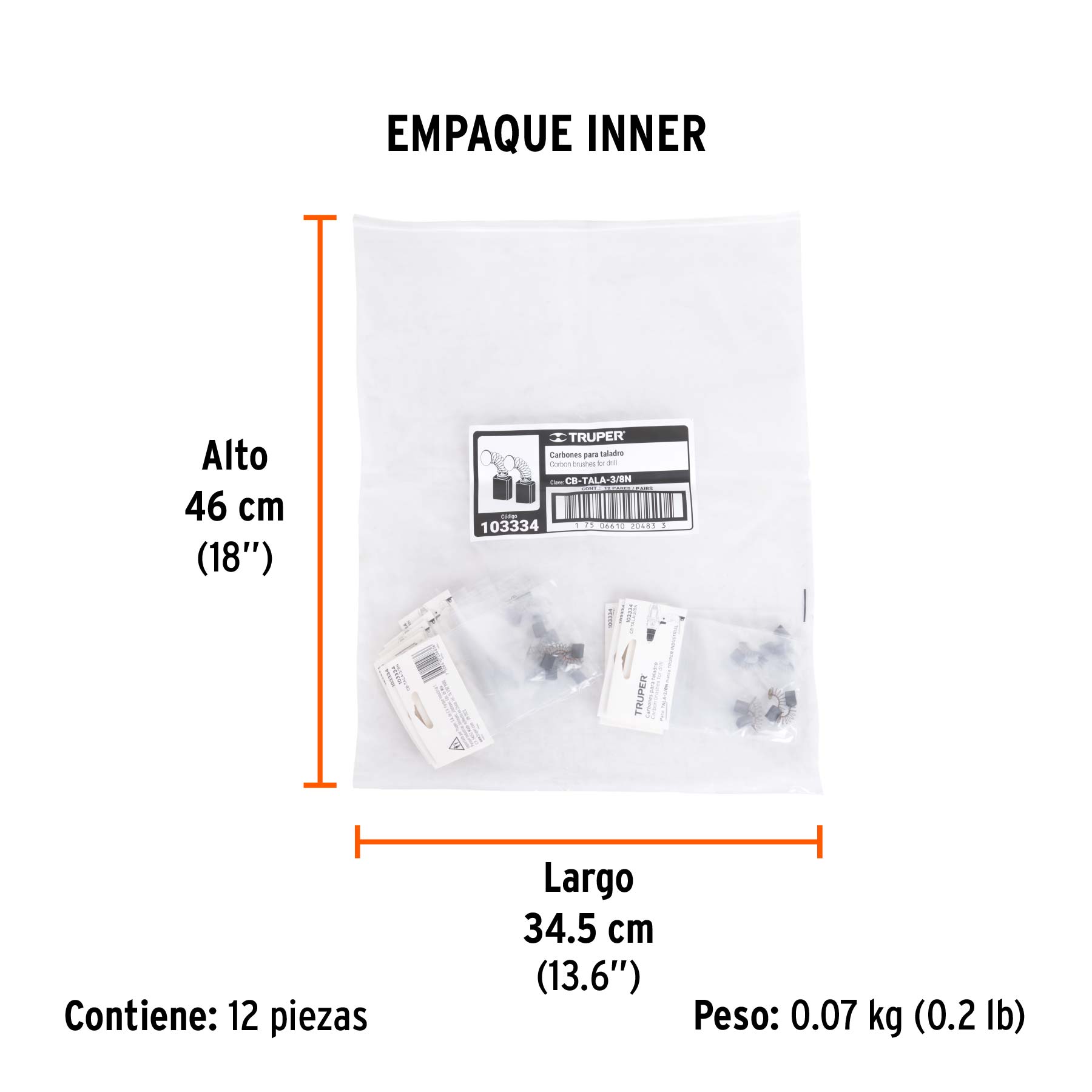 Bolsa con 2 carbones de repuesto para TALA-3/8N, TRUPER - Empaque