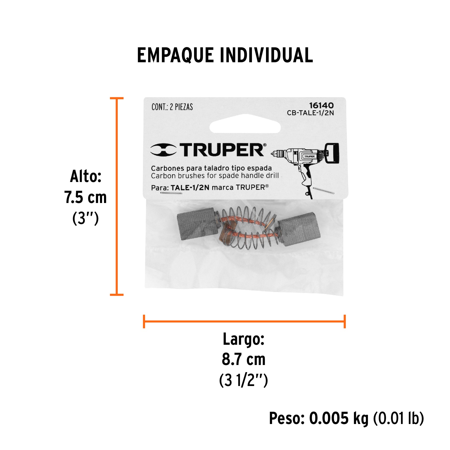 Bolsa con 2 carbones de repuesto para TALE-1/2N, TRUPER - Empaque
