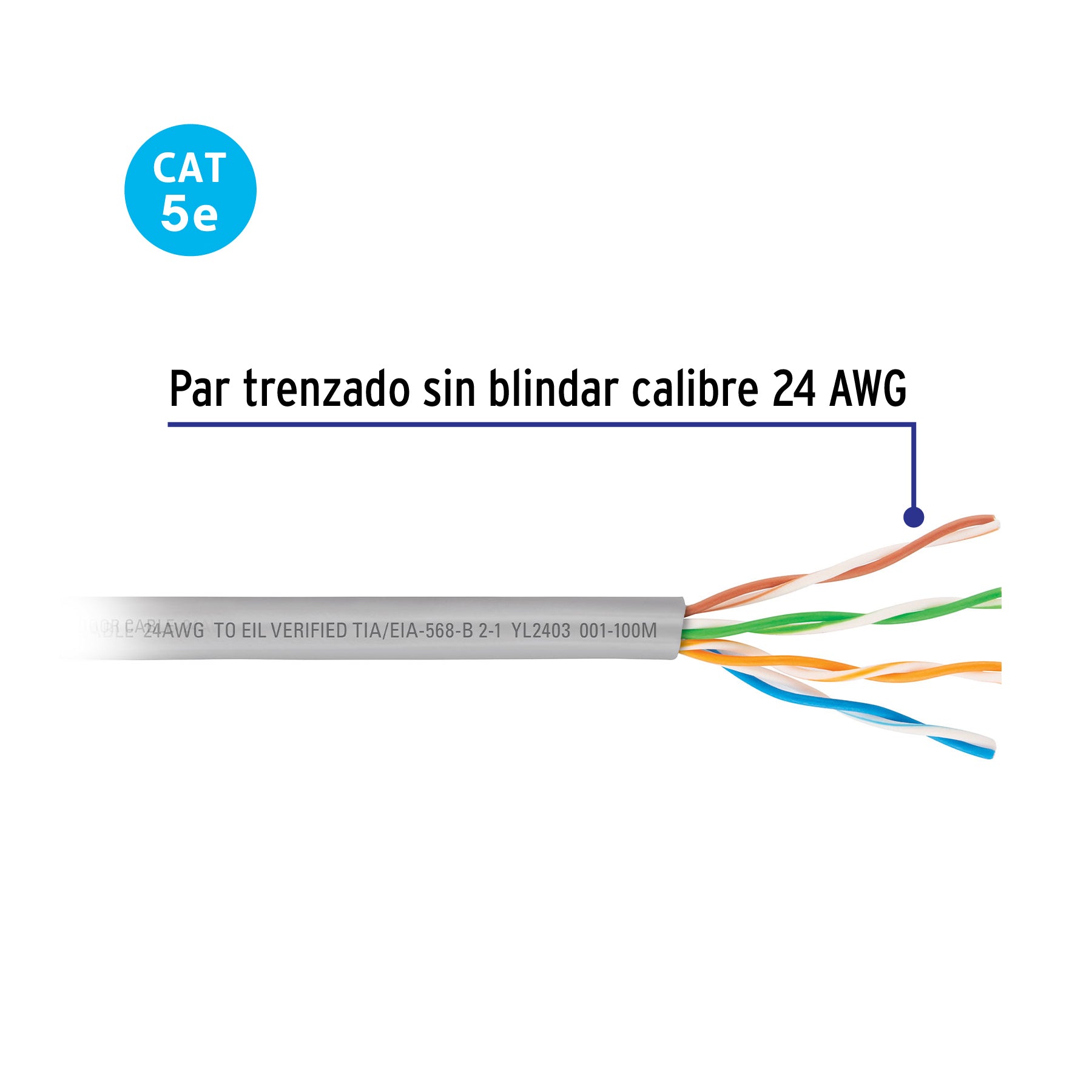 Metro de cable UTP CAT5E, Bobina de 100m, gris, VOLTECK