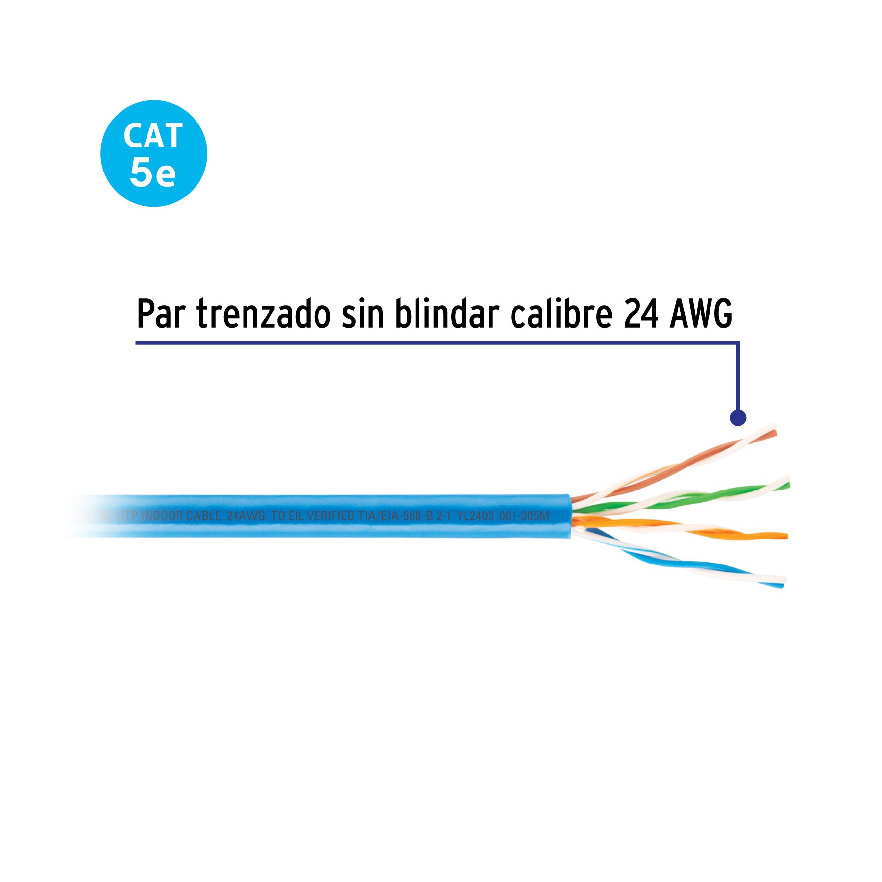 Metro de cable UTP CAT5E, Bobina de 305m, azul, VOLTECK