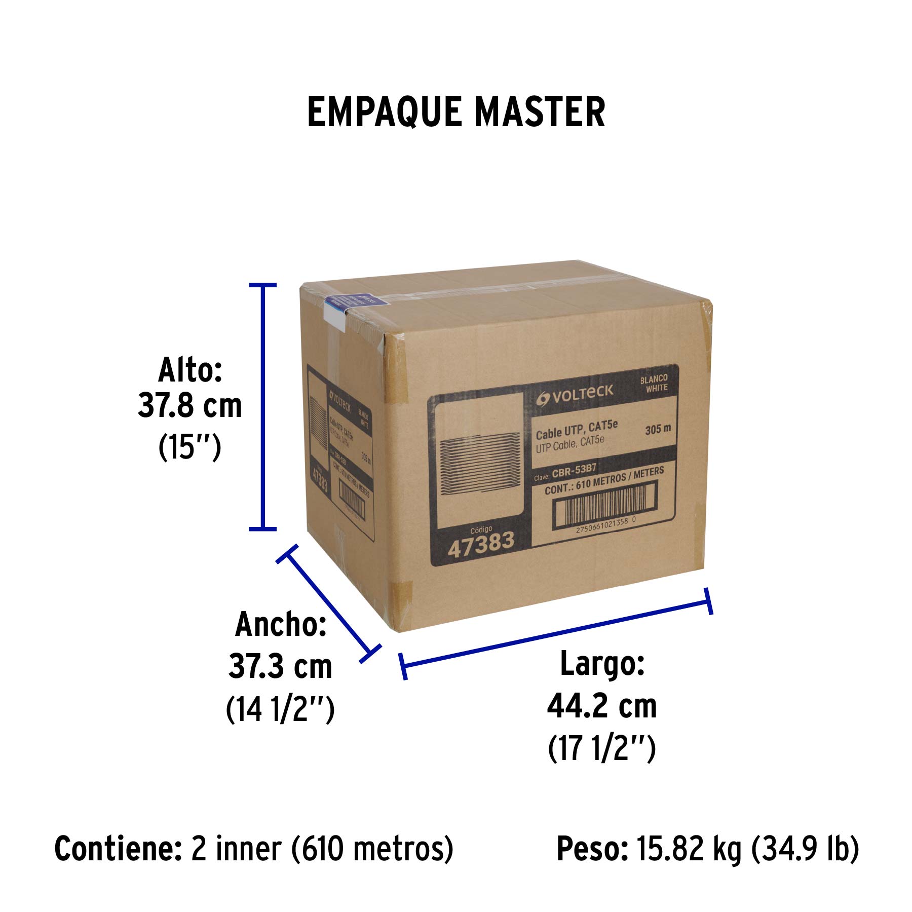 Metro de cable UTP CAT5E, Bobina de 305m, blanco, VOLTECK - Empaque