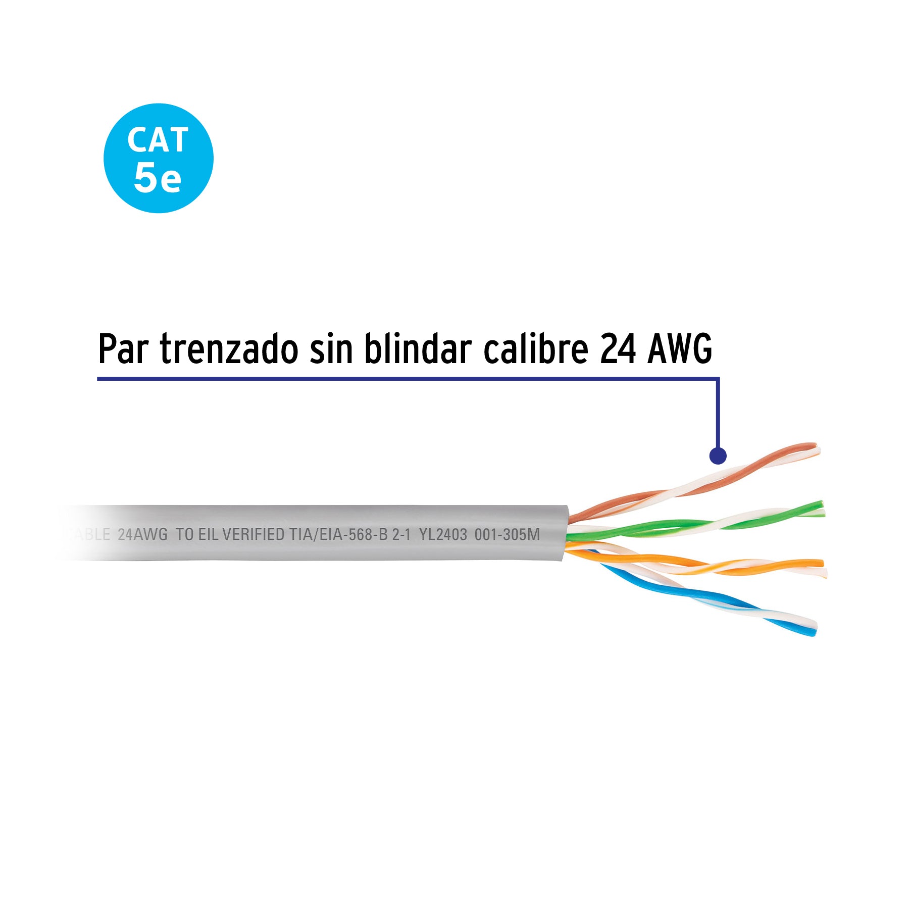 Metro de cable UTP CAT5E, Bobina de 305m, gris, VOLTECK