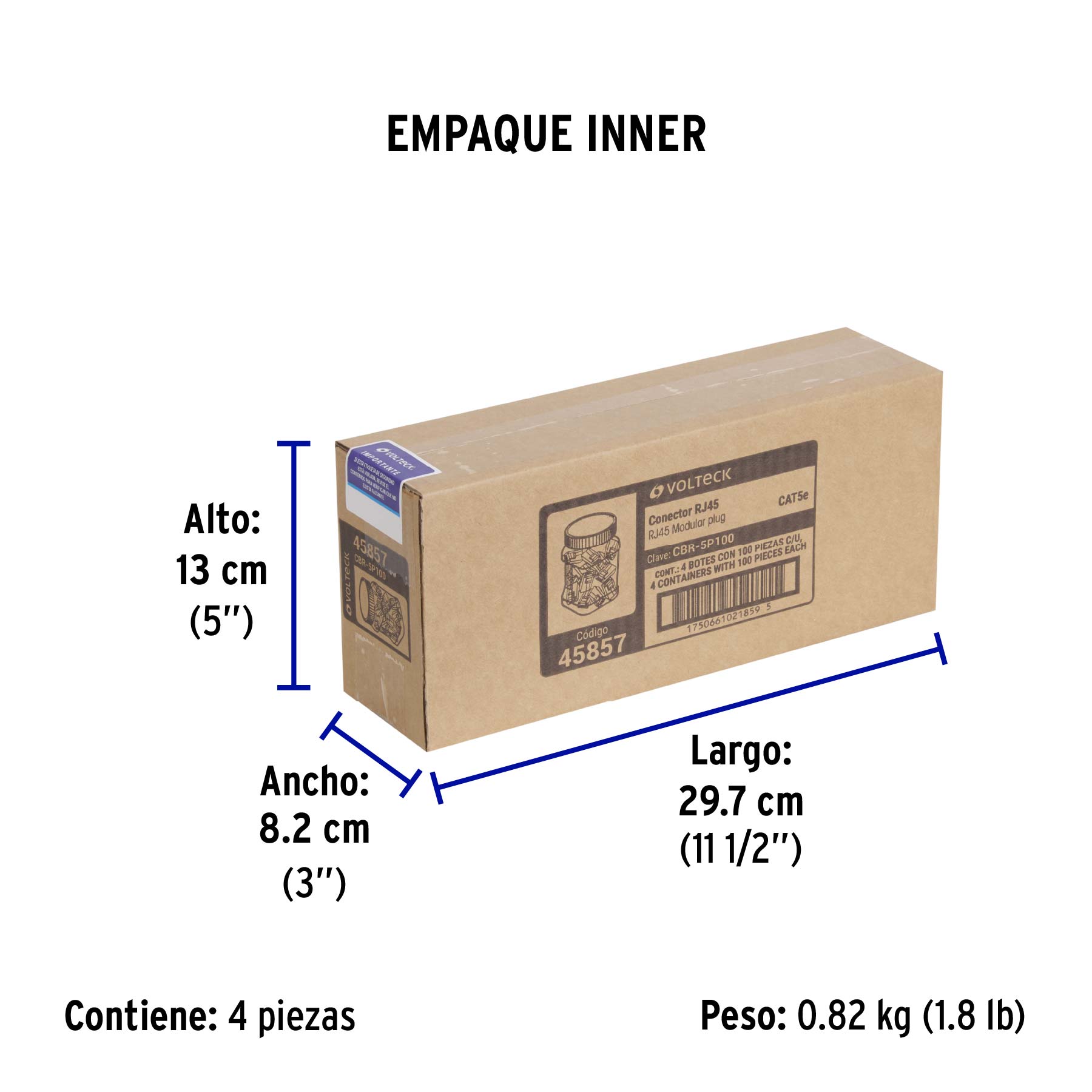 Plug RJ45 CAT5E, Bote con 100 piezas, VOLTECK - Empaque