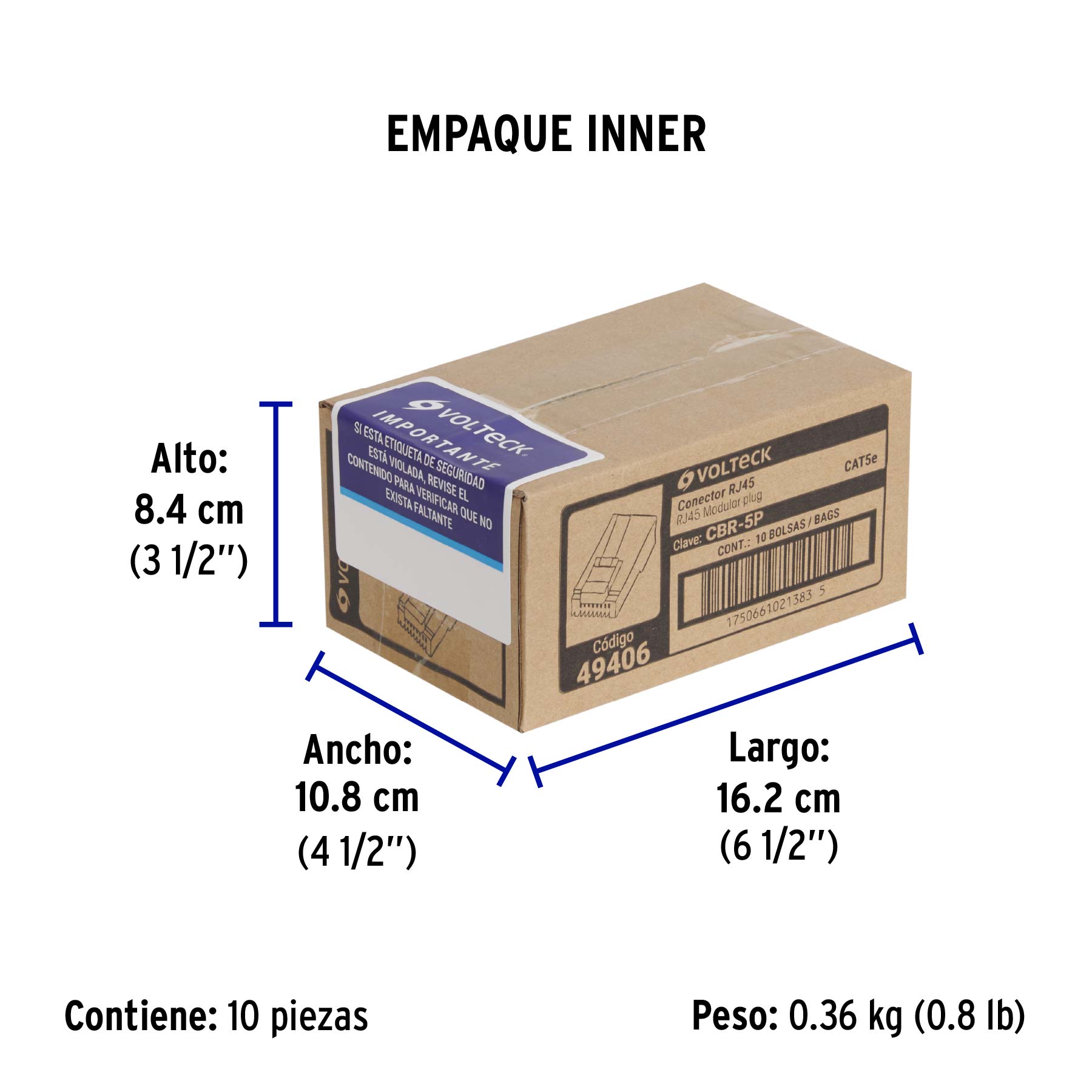 Plug RJ45 CAT5E, Bolsa con 20 piezas, VOLTECK - Empaque