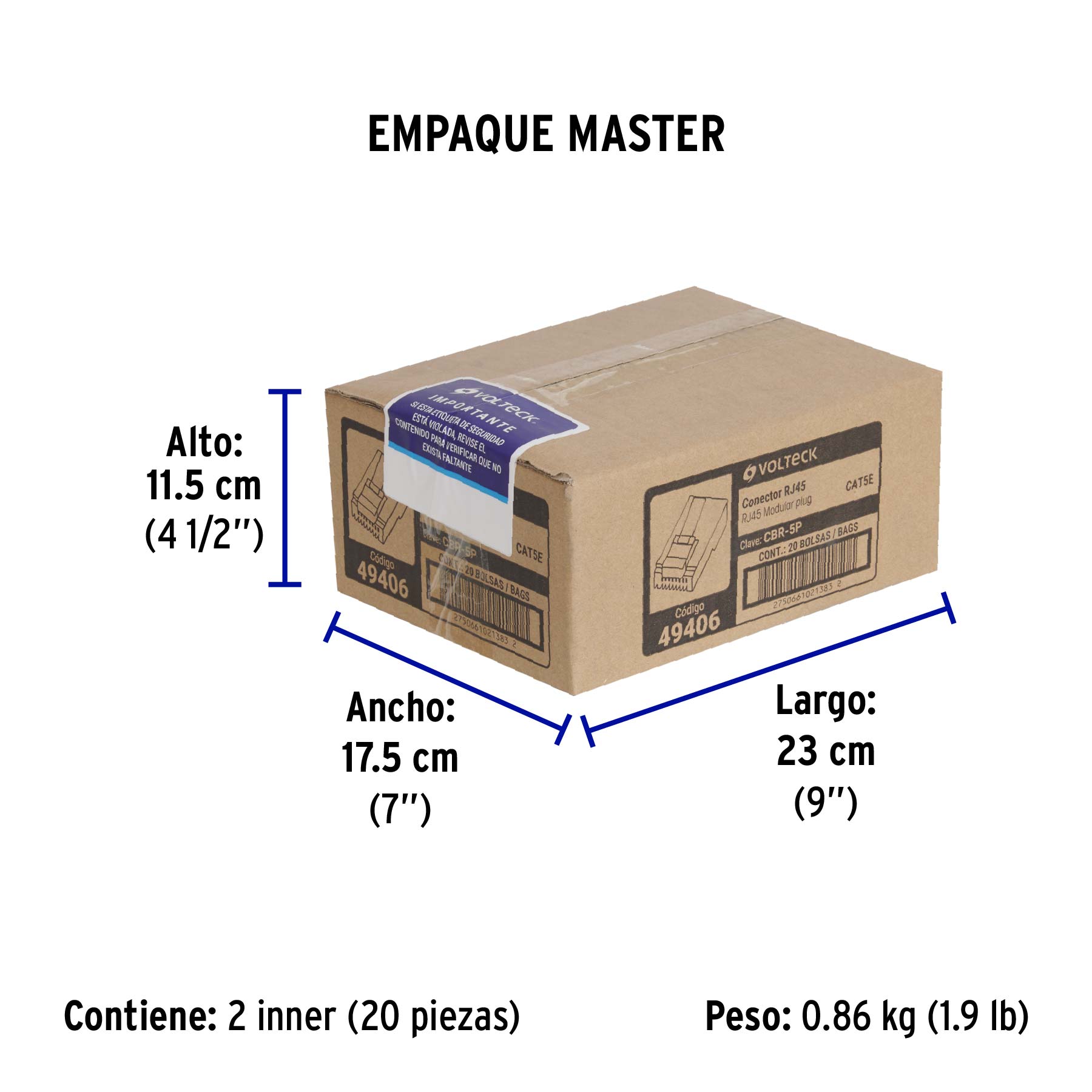 Plug RJ45 CAT5E, Bolsa con 20 piezas, VOLTECK - Empaque