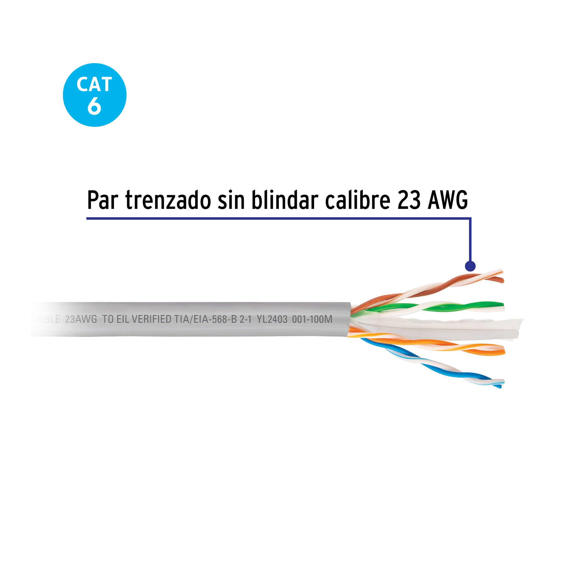 Metro de cable UTP CAT6, Bobina de 100m, gris, VOLTECK
