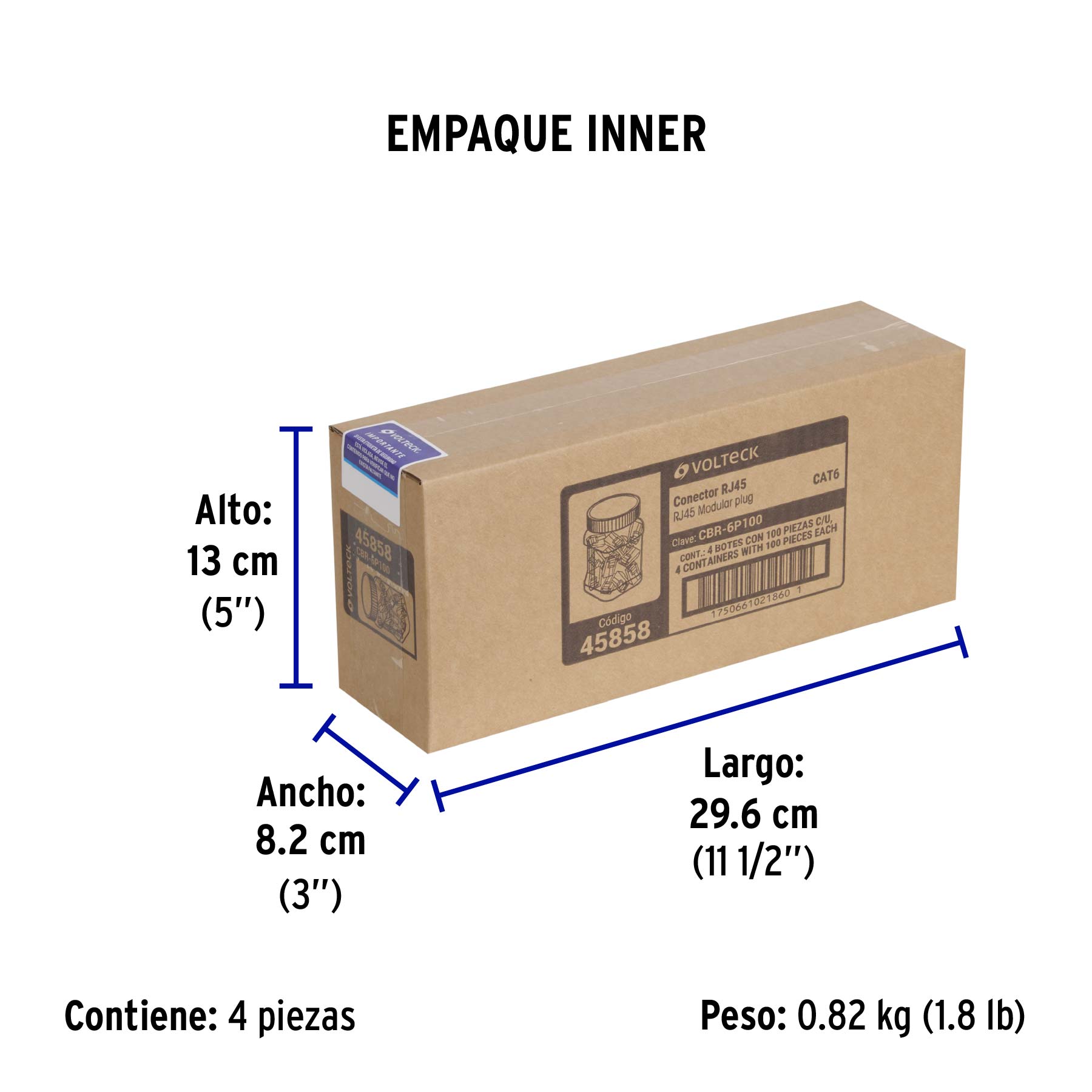 Plug RJ45 CAT6, Bote con 100 piezas, VOLTECK - Empaque