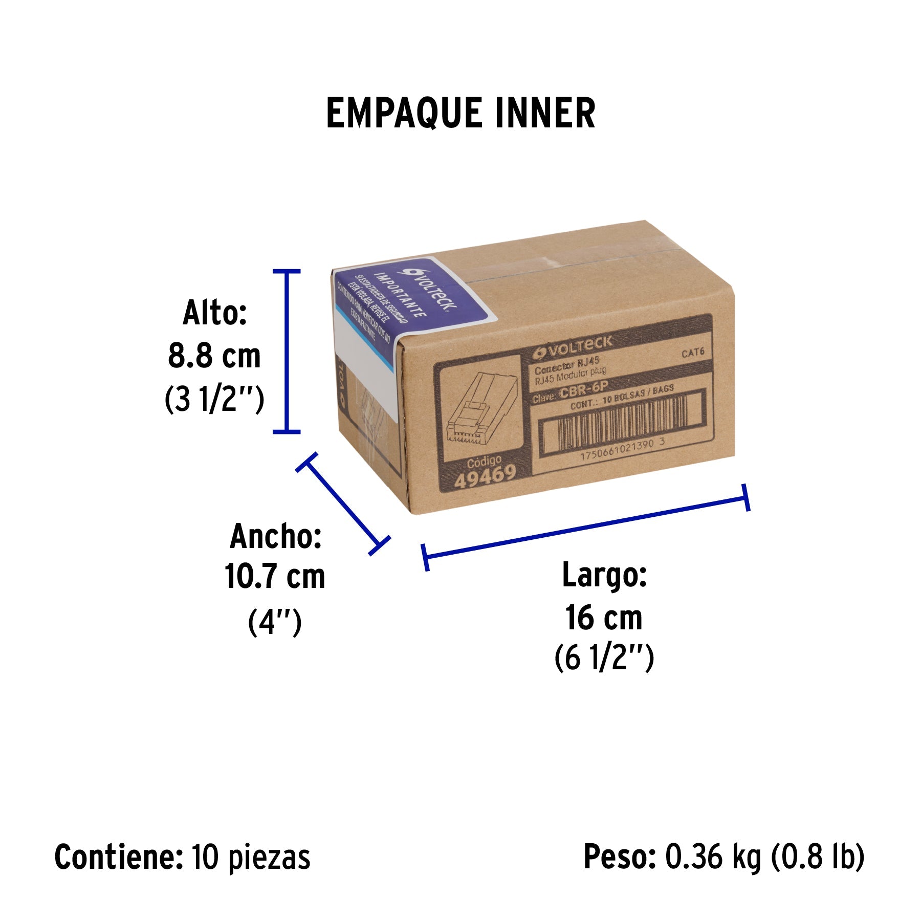 Plug RJ45 CAT6, Bolsa con 20 piezas, VOLTECK - Empaque