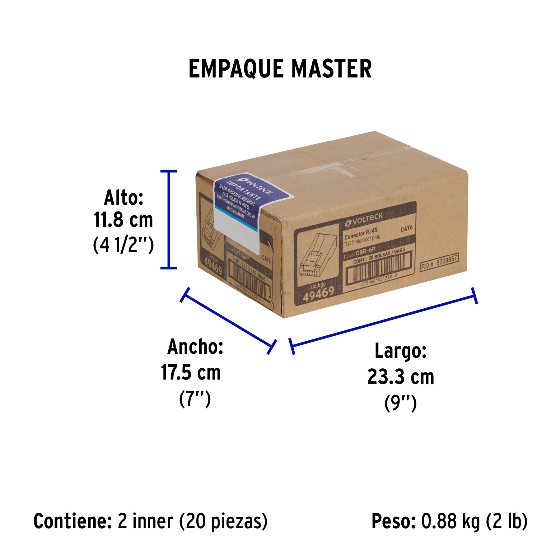 Plug RJ45 CAT6, Bolsa con 20 piezas, VOLTECK - Empaque