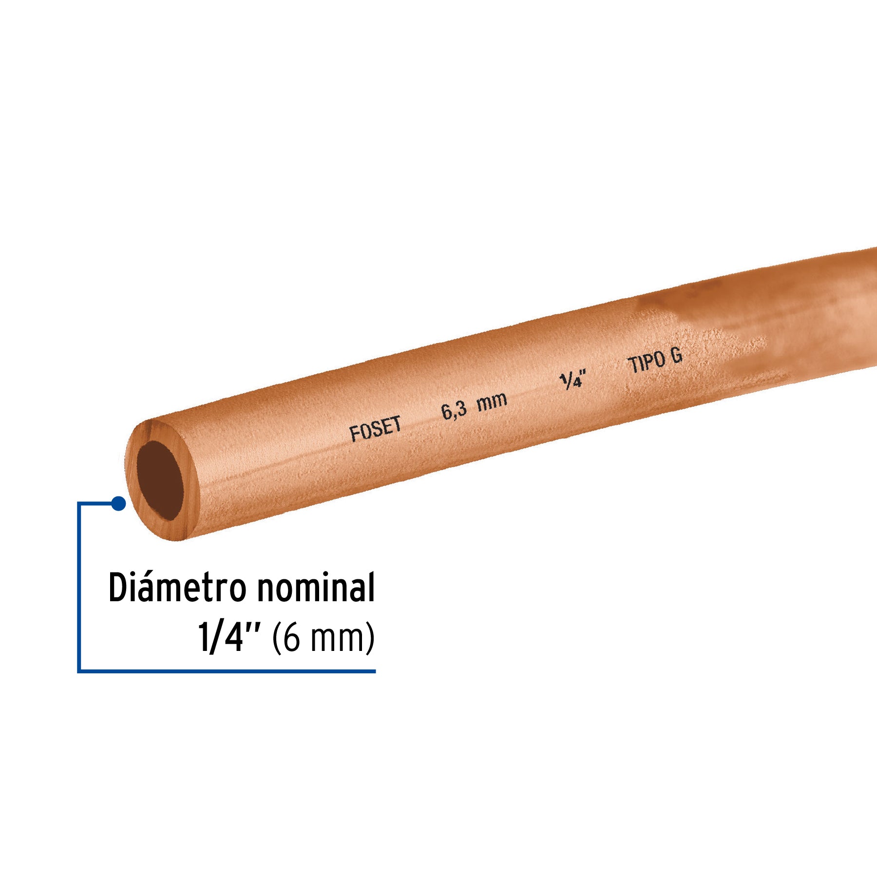 Tubo flexible de cobre 1/4", rollo de 15m, 1.7kg, FOSET